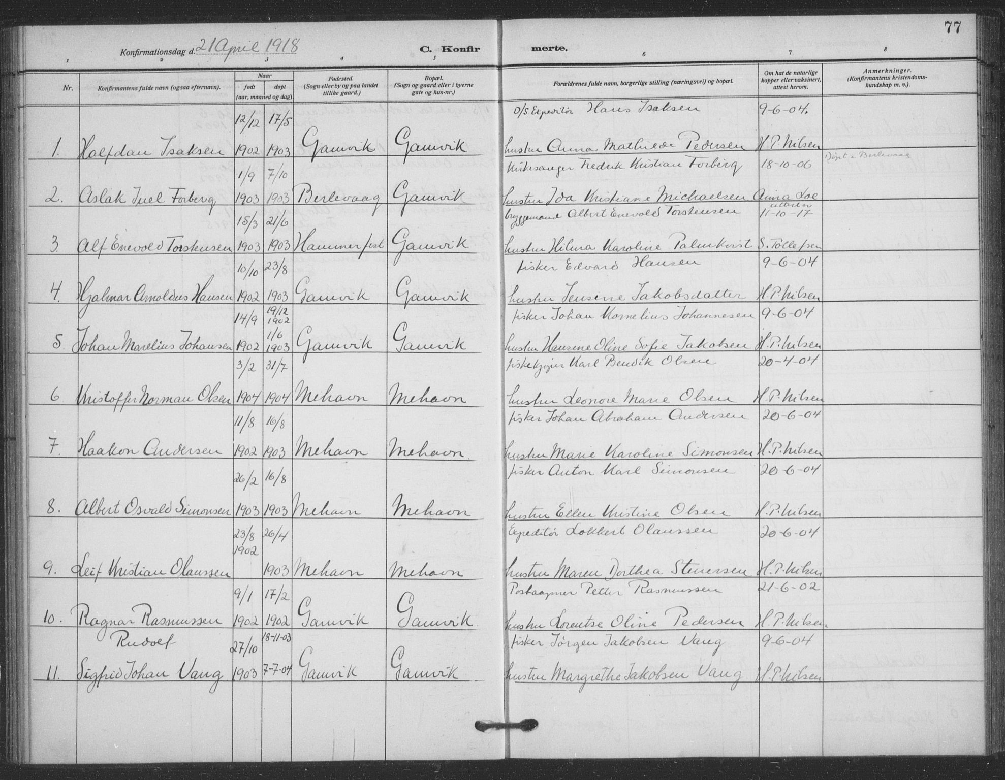 Tana sokneprestkontor, AV/SATØ-S-1334/H/Ha/L0008kirke: Parish register (official) no. 8, 1908-1920, p. 77