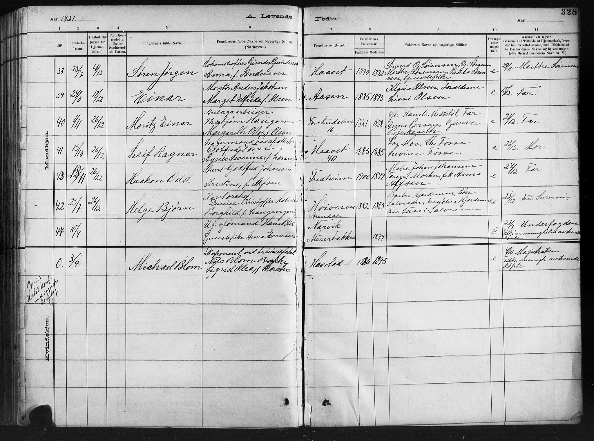 Barbu sokneprestkontor, AV/SAK-1111-0003/F/Fb/L0002: Parish register (copy) no. B 2, 1890-1922, p. 328