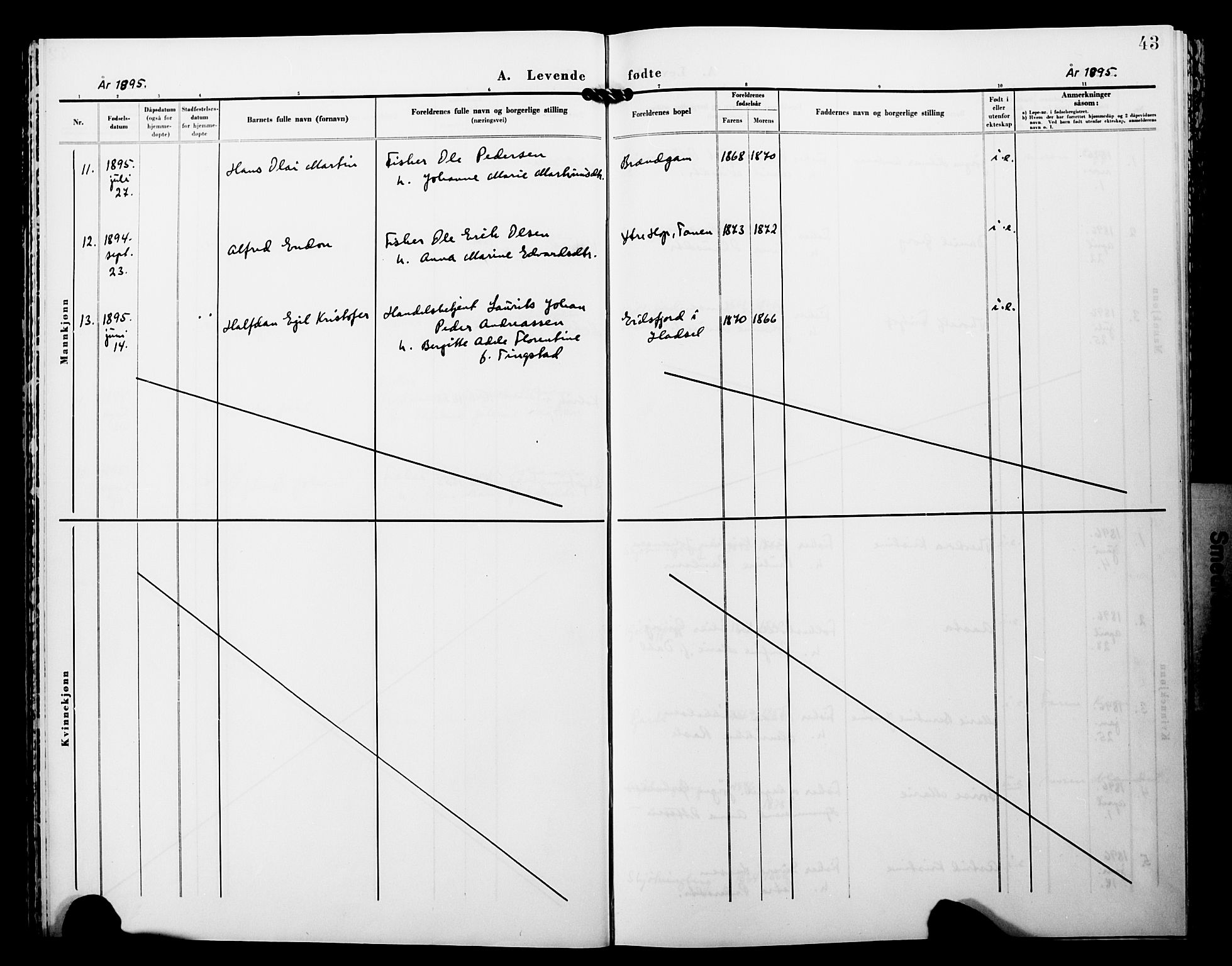 Lebesby sokneprestkontor, AV/SATØ-S-1353/H/Ha/L0005kirke: Parish register (official) no. 5, 1870-1902, p. 43