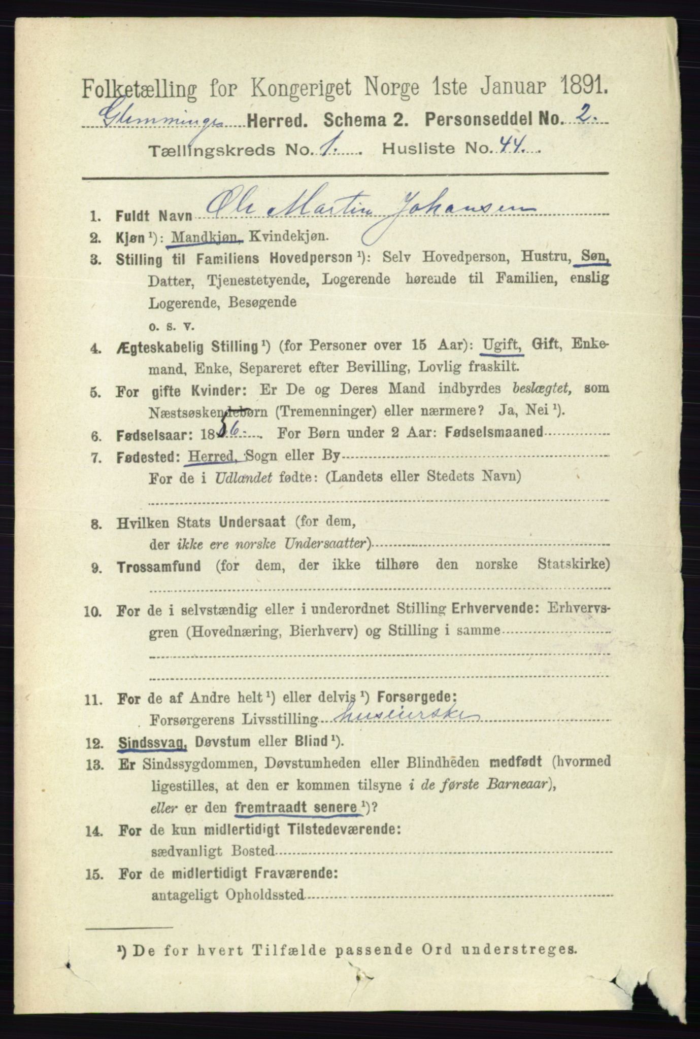 RA, 1891 census for 0132 Glemmen, 1891, p. 399