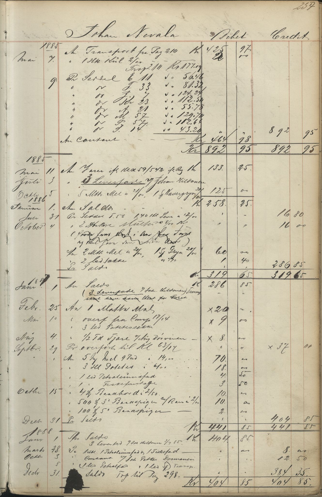 Brodtkorb handel A/S, VAMU/A-0001/F/Fc/L0001/0001: Konto for kvener og nordmenn på Kolahalvøya  / Conto for Kvæner og Nordmænd paa Russefinmarken No 1, 1868-1894, p. 254