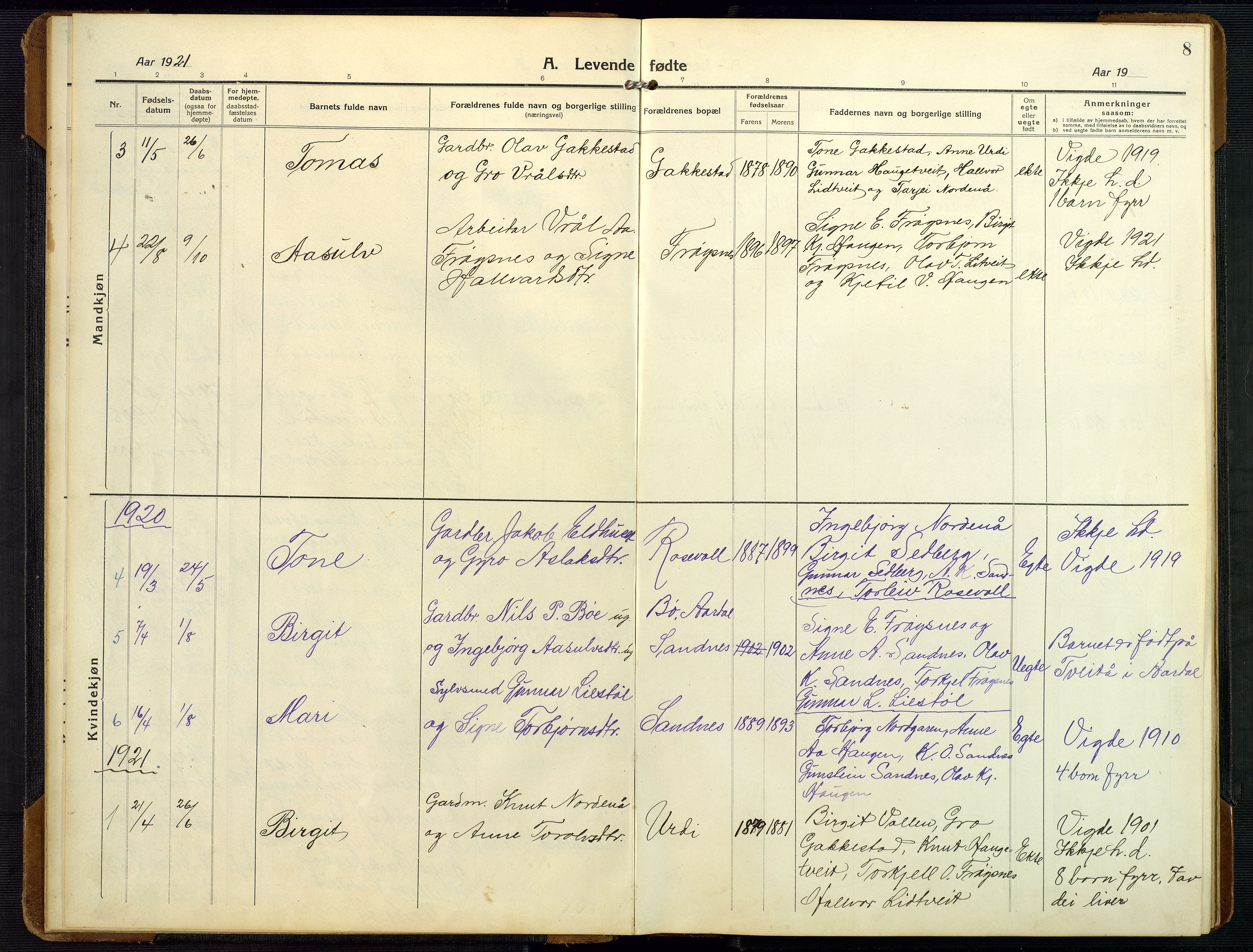Bygland sokneprestkontor, SAK/1111-0006/F/Fb/Fbc/L0003: Parish register (copy) no. B 3, 1916-1975, p. 8
