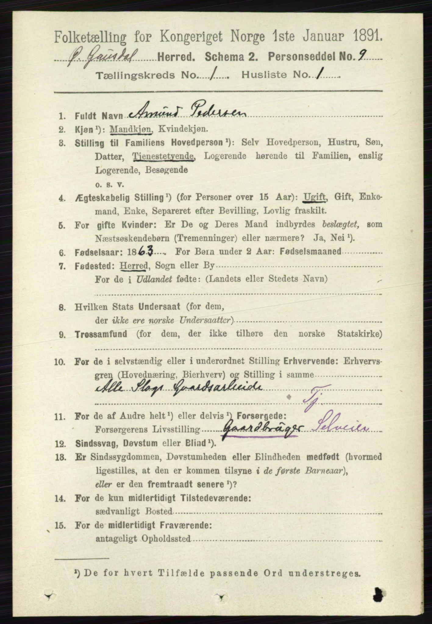 RA, 1891 census for 0522 Østre Gausdal, 1891, p. 167