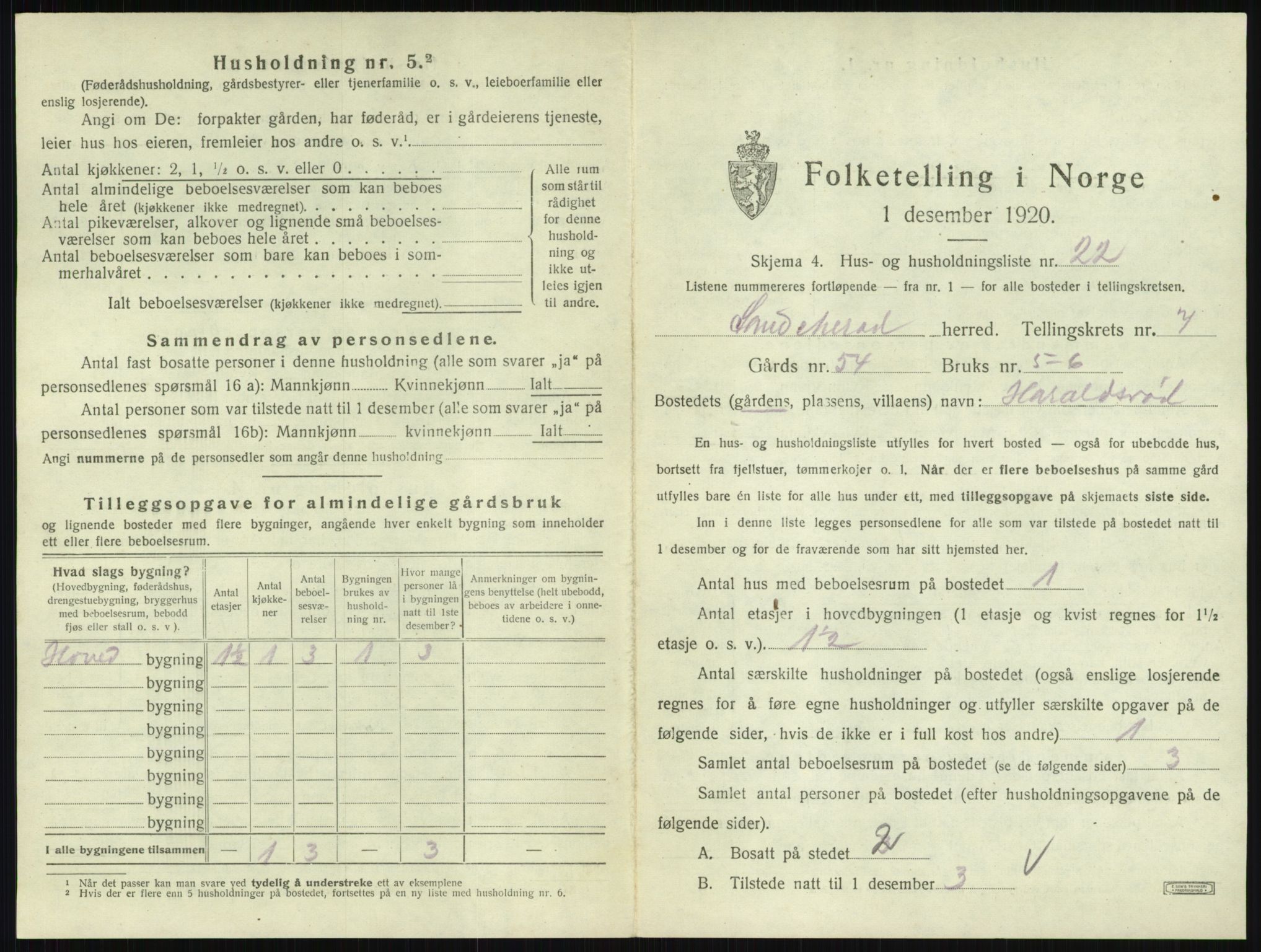 SAKO, 1920 census for Sandeherred, 1920, p. 1501