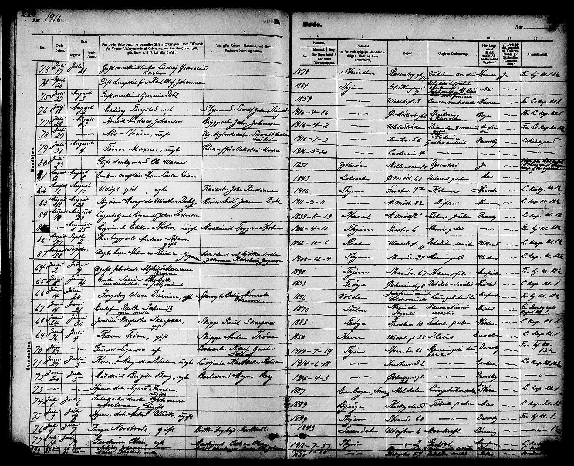 Ministerialprotokoller, klokkerbøker og fødselsregistre - Sør-Trøndelag, SAT/A-1456/605/L0255: Parish register (copy) no. 605C02, 1908-1918, p. 210