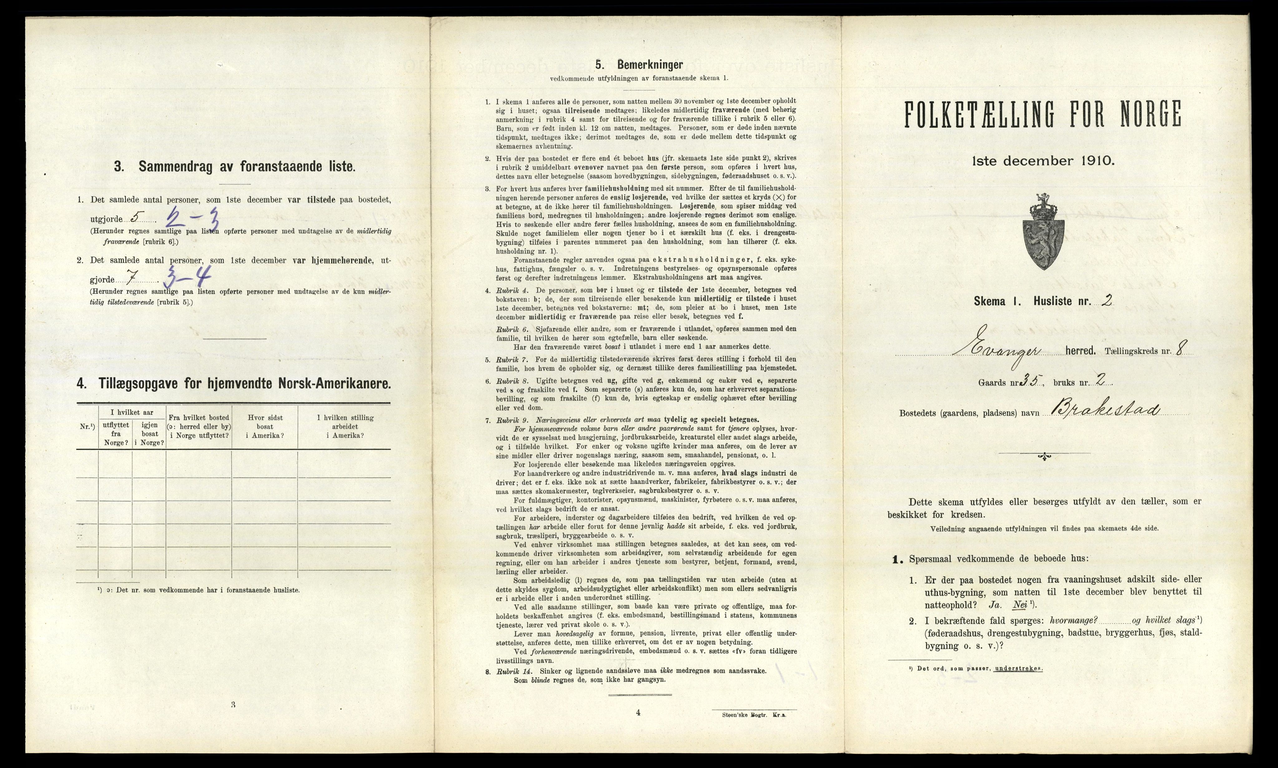 RA, 1910 census for Evanger, 1910, p. 355