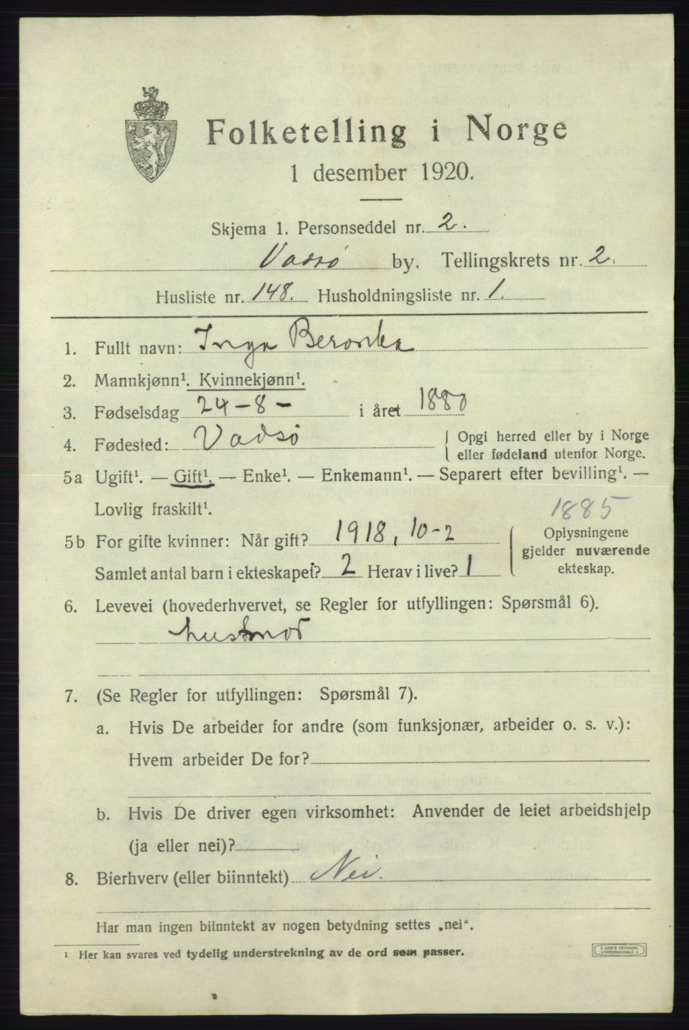 SATØ, 1920 census for Vadsø, 1920, p. 5308