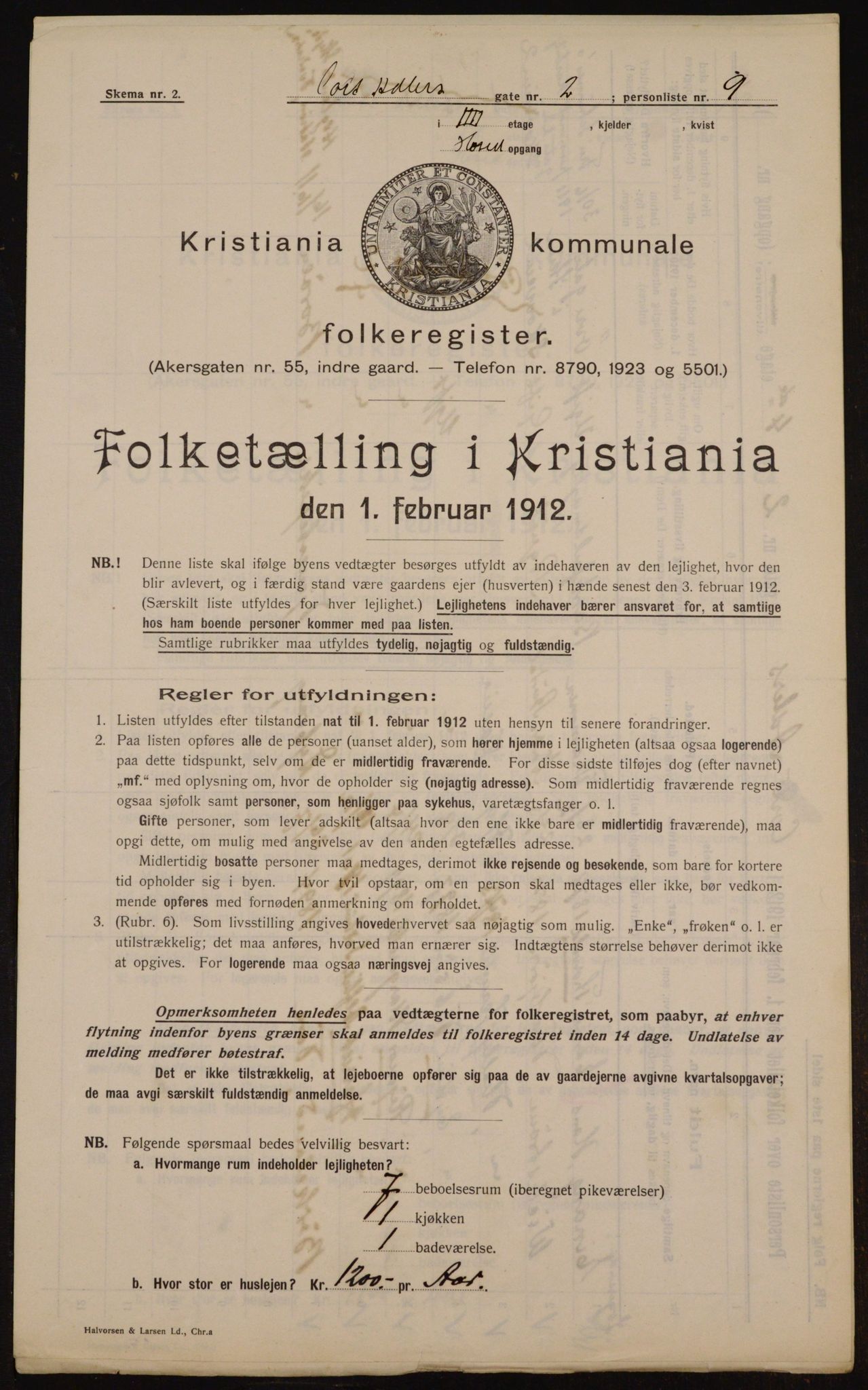 OBA, Municipal Census 1912 for Kristiania, 1912, p. 13508