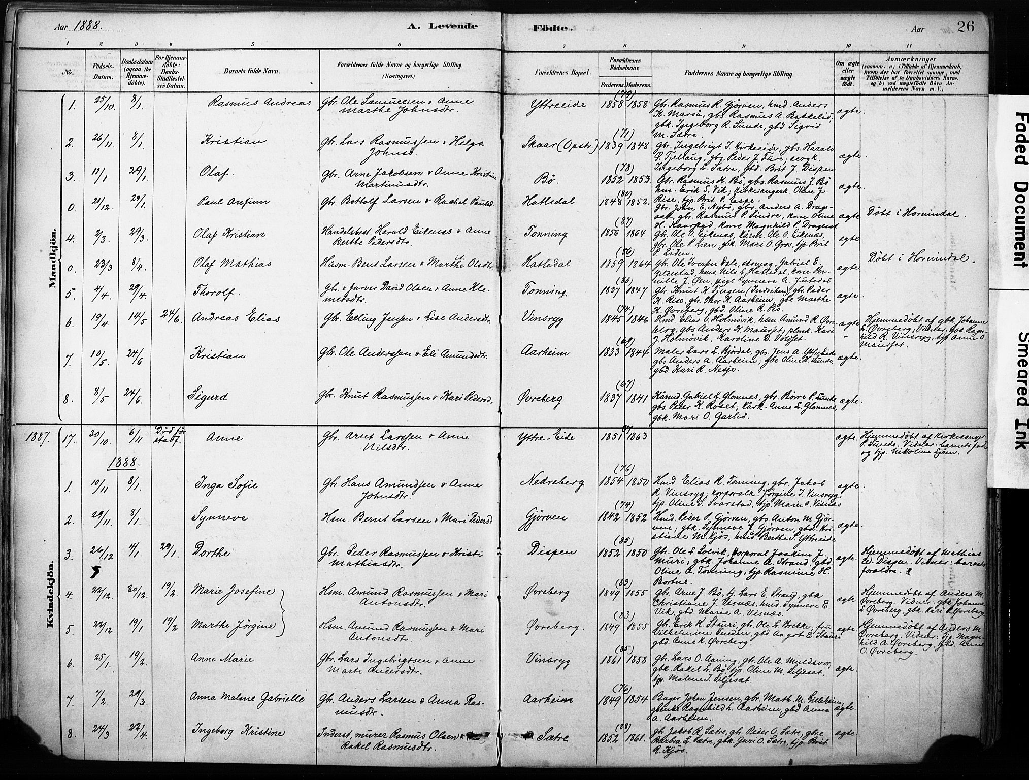 Stryn Sokneprestembete, AV/SAB-A-82501: Parish register (official) no. B 1, 1878-1907, p. 26