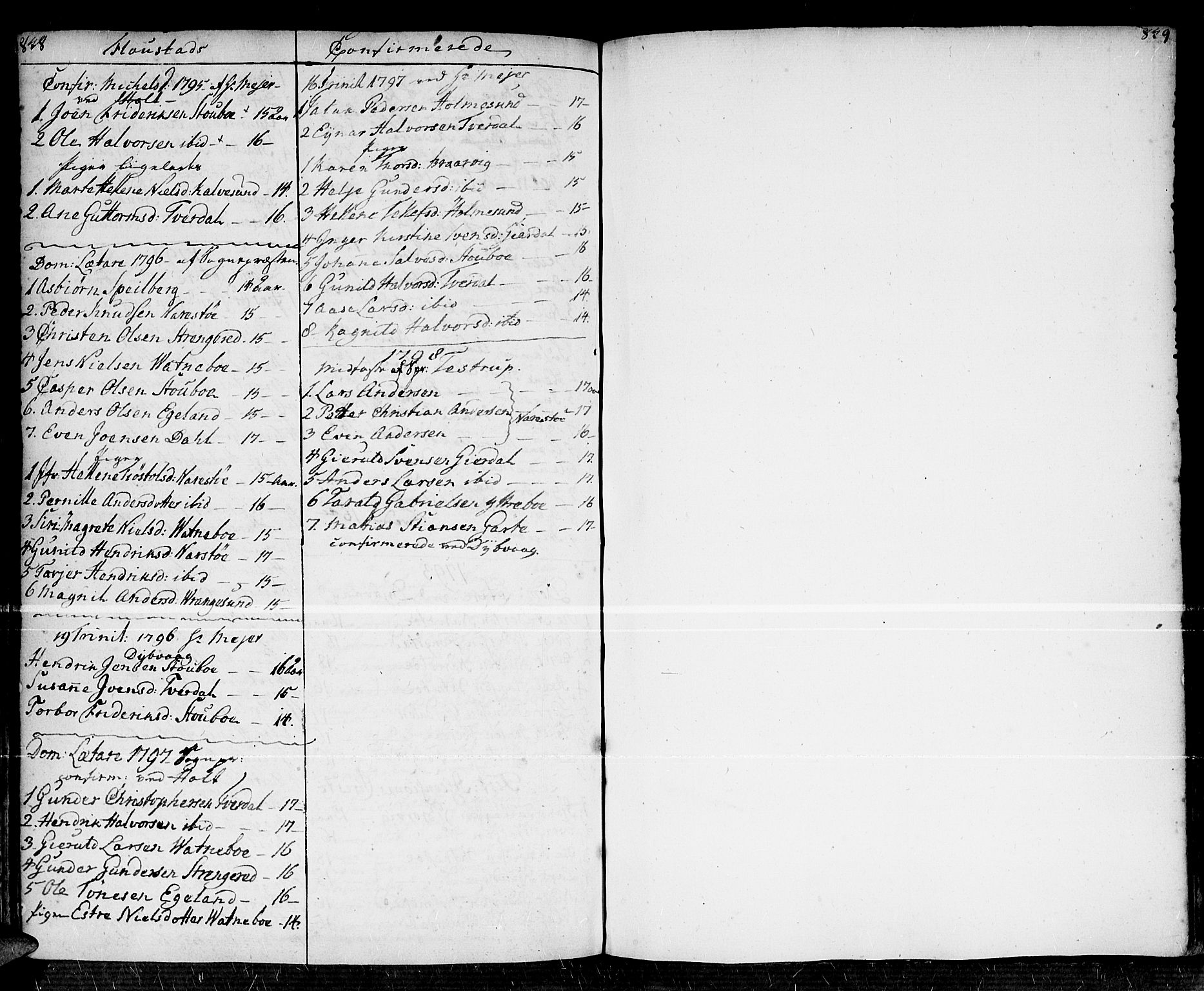 Dypvåg sokneprestkontor, SAK/1111-0007/F/Fa/Faa/L0001: Parish register (official) no. A 1 /2, 1765-1798, p. 848-849