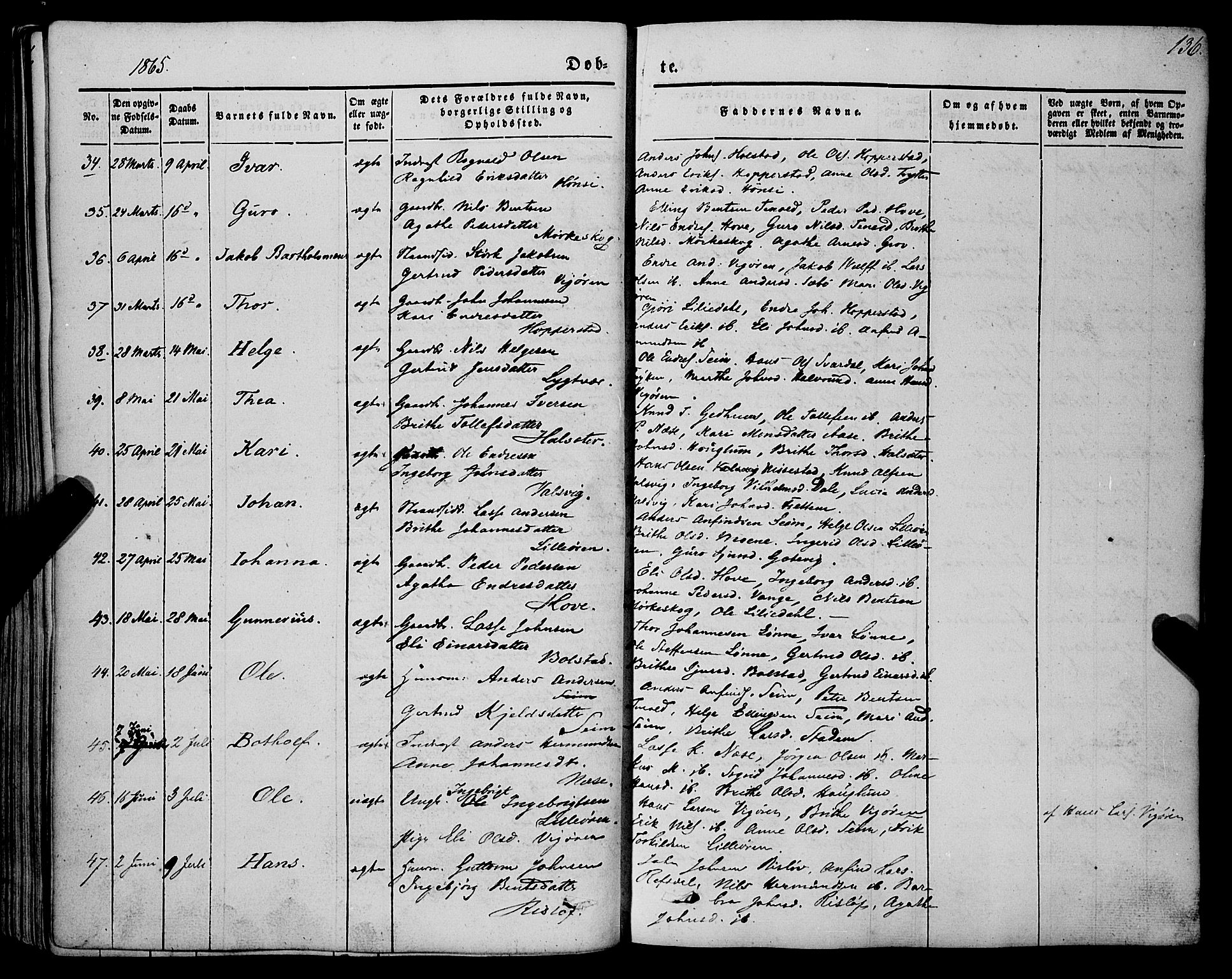 Vik sokneprestembete, AV/SAB-A-81501/H/Haa/Haaa/L0008: Parish register (official) no. A 8, 1846-1865, p. 136