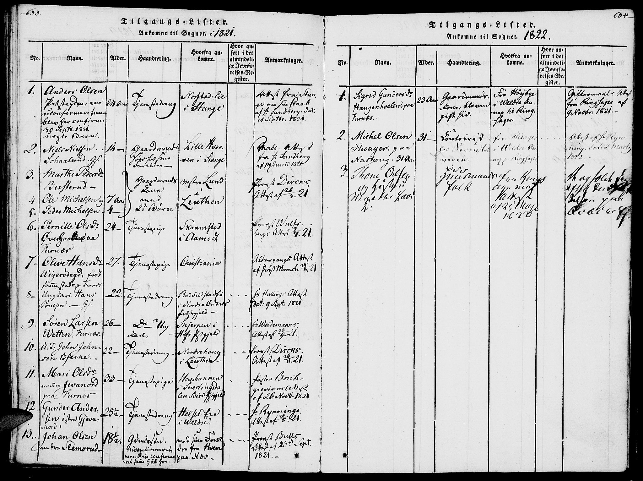 Vang prestekontor, Hedmark, SAH/PREST-008/H/Ha/Haa/L0007: Parish register (official) no. 7, 1813-1826, p. 633-634