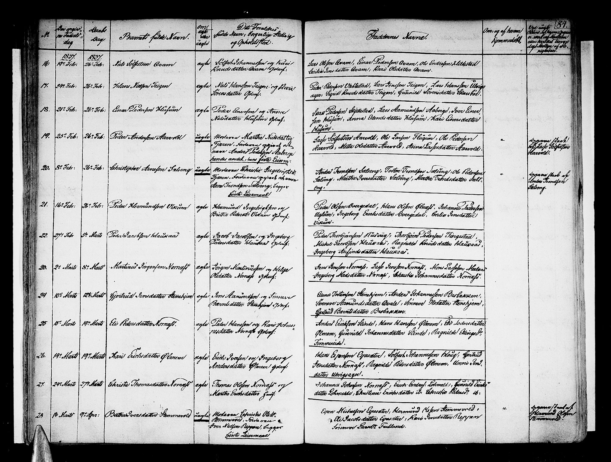 Sogndal sokneprestembete, SAB/A-81301/H/Haa/Haaa/L0010: Parish register (official) no. A 10, 1821-1838, p. 84