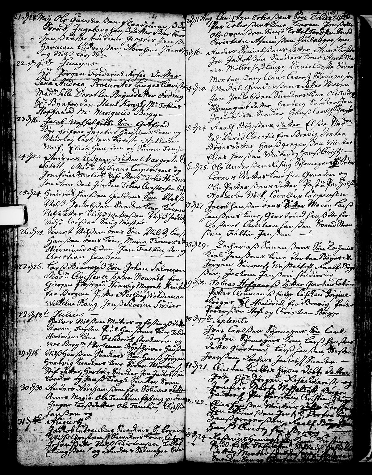Skien kirkebøker, SAKO/A-302/F/Fa/L0002: Parish register (official) no. 2, 1716-1757, p. 148