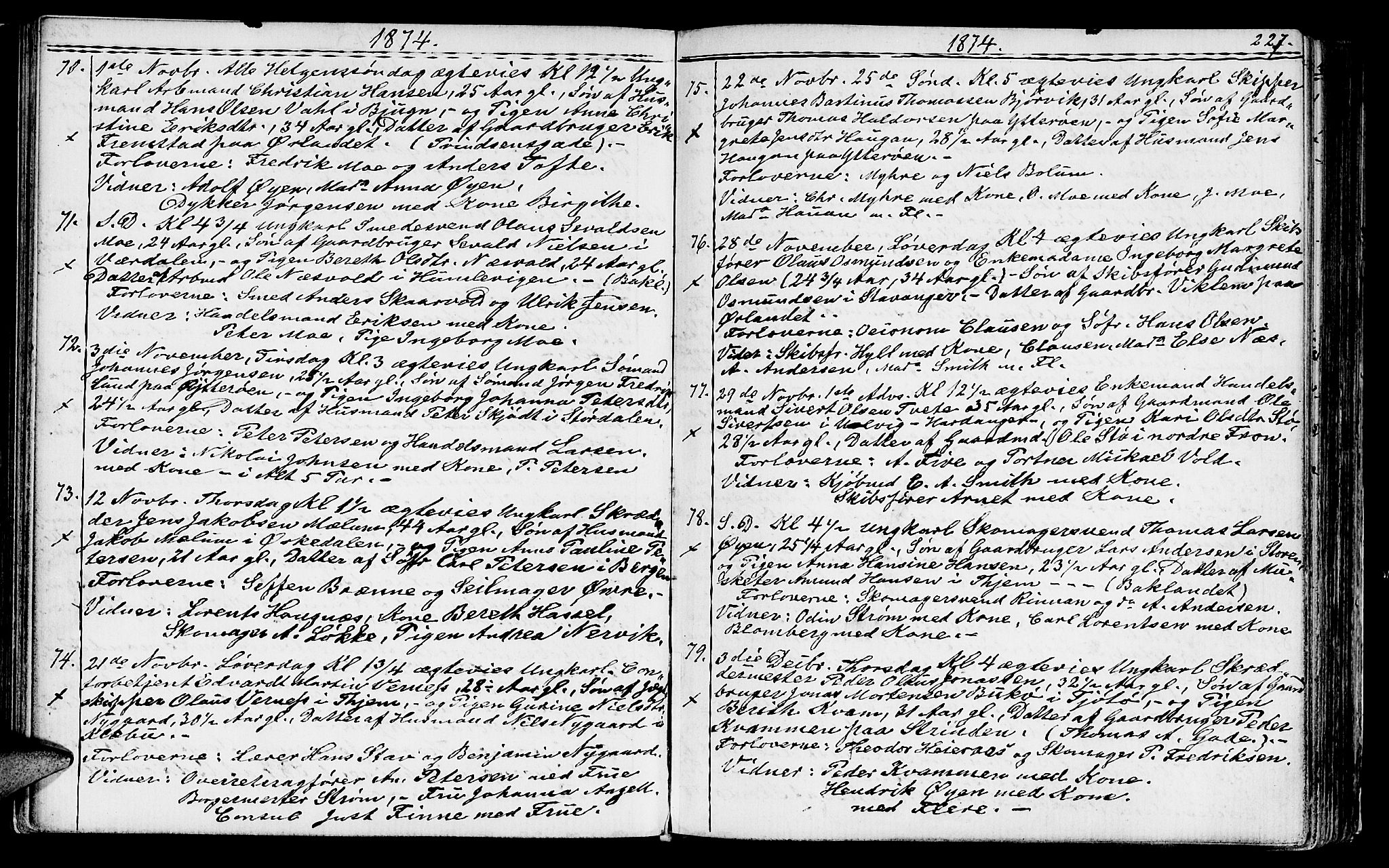 Ministerialprotokoller, klokkerbøker og fødselsregistre - Sør-Trøndelag, SAT/A-1456/602/L0142: Parish register (copy) no. 602C10, 1872-1894, p. 227