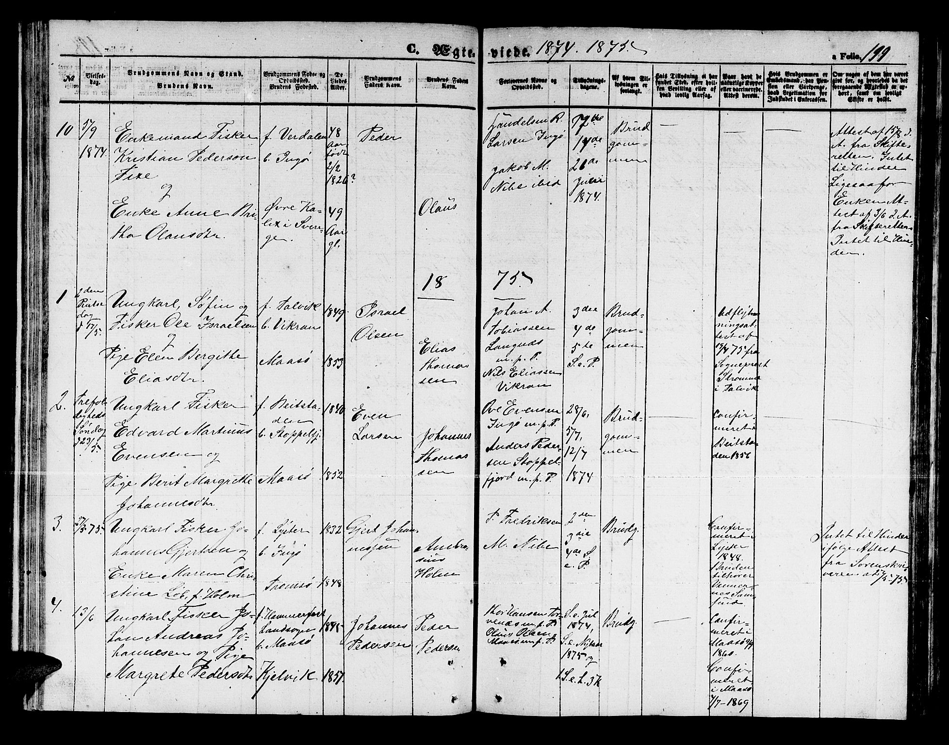 Måsøy sokneprestkontor, SATØ/S-1348/H/Hb/L0001klokker: Parish register (copy) no. 1, 1852-1877, p. 199