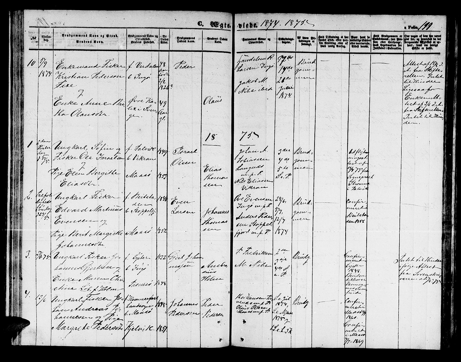 Måsøy sokneprestkontor, AV/SATØ-S-1348/H/Hb/L0001klokker: Parish register (copy) no. 1, 1852-1877, p. 199