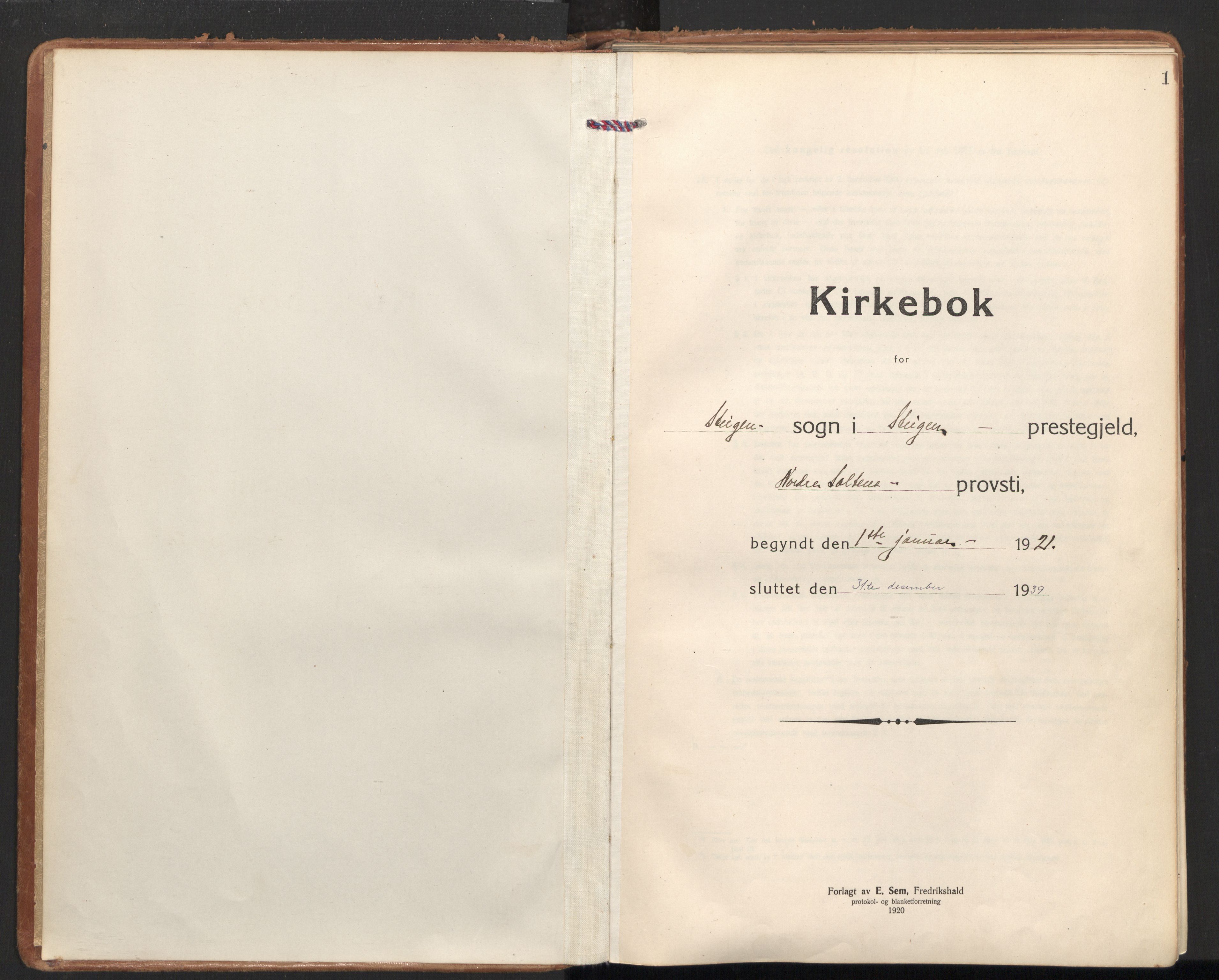 Ministerialprotokoller, klokkerbøker og fødselsregistre - Nordland, AV/SAT-A-1459/855/L0810: Parish register (official) no. 855A17, 1921-1939, p. 1