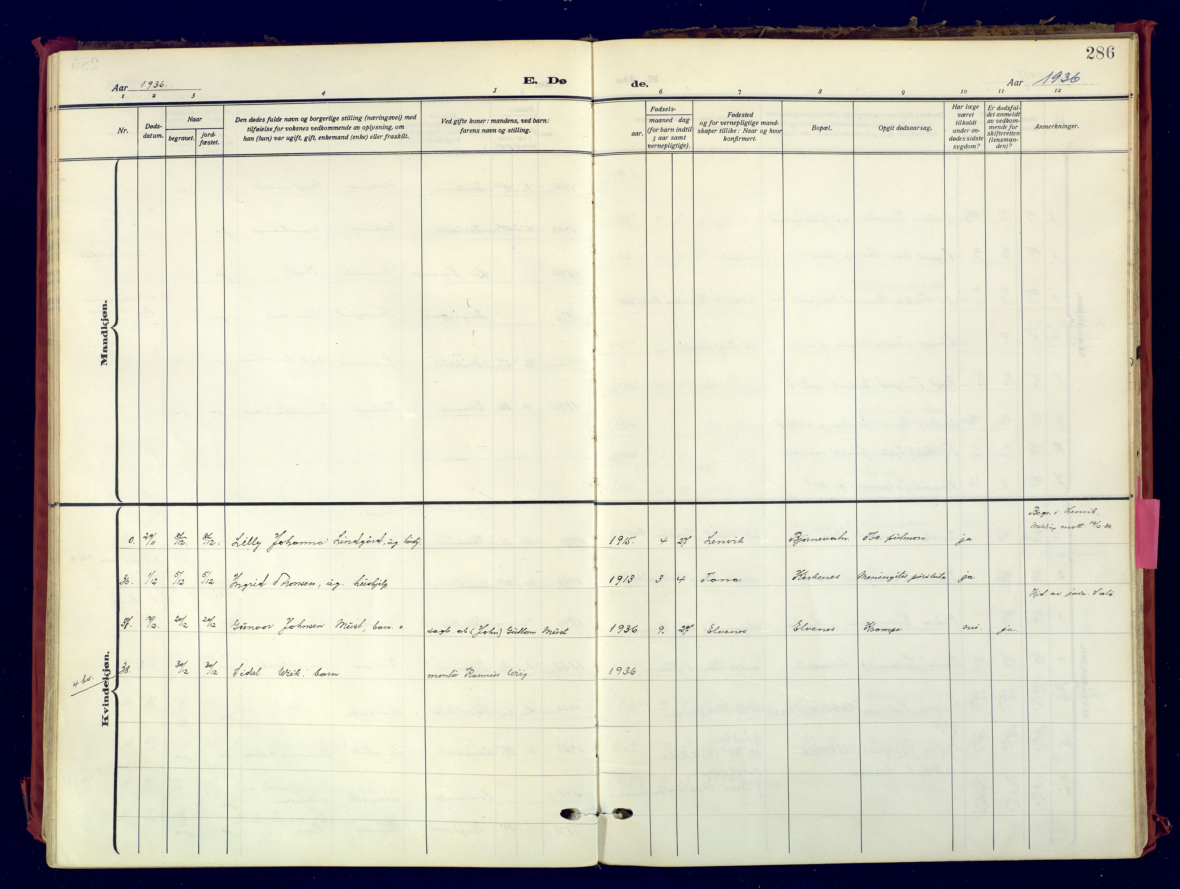 Sør-Varanger sokneprestkontor, AV/SATØ-S-1331/H/Ha/L0007kirke: Parish register (official) no. 7, 1927-1937, p. 286