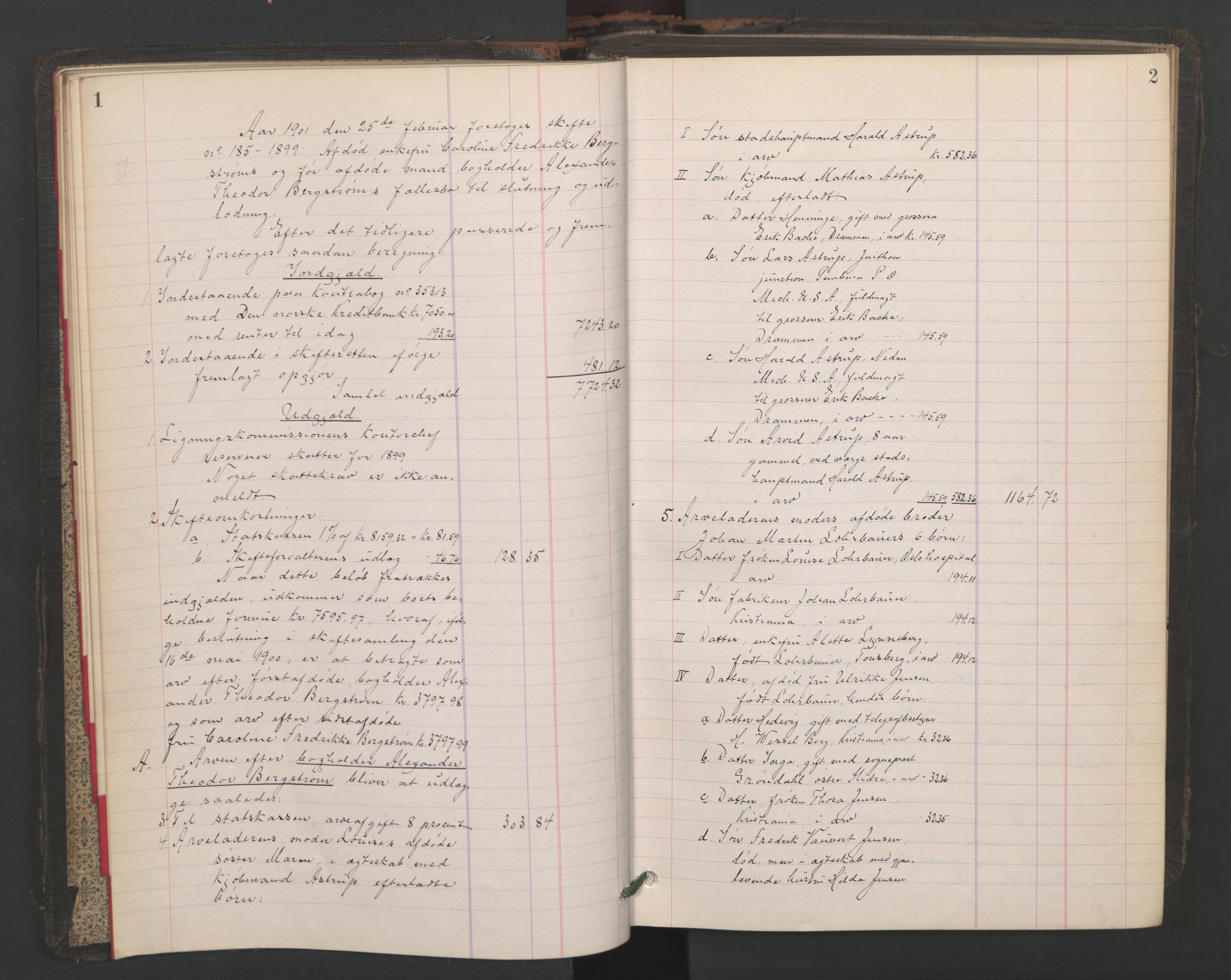 Oslo skifterett, AV/SAO-A-10383/H/Hd/Hdb/L0002: Skifteutlodningsprotokoll, 1901-1902, p. 1-2
