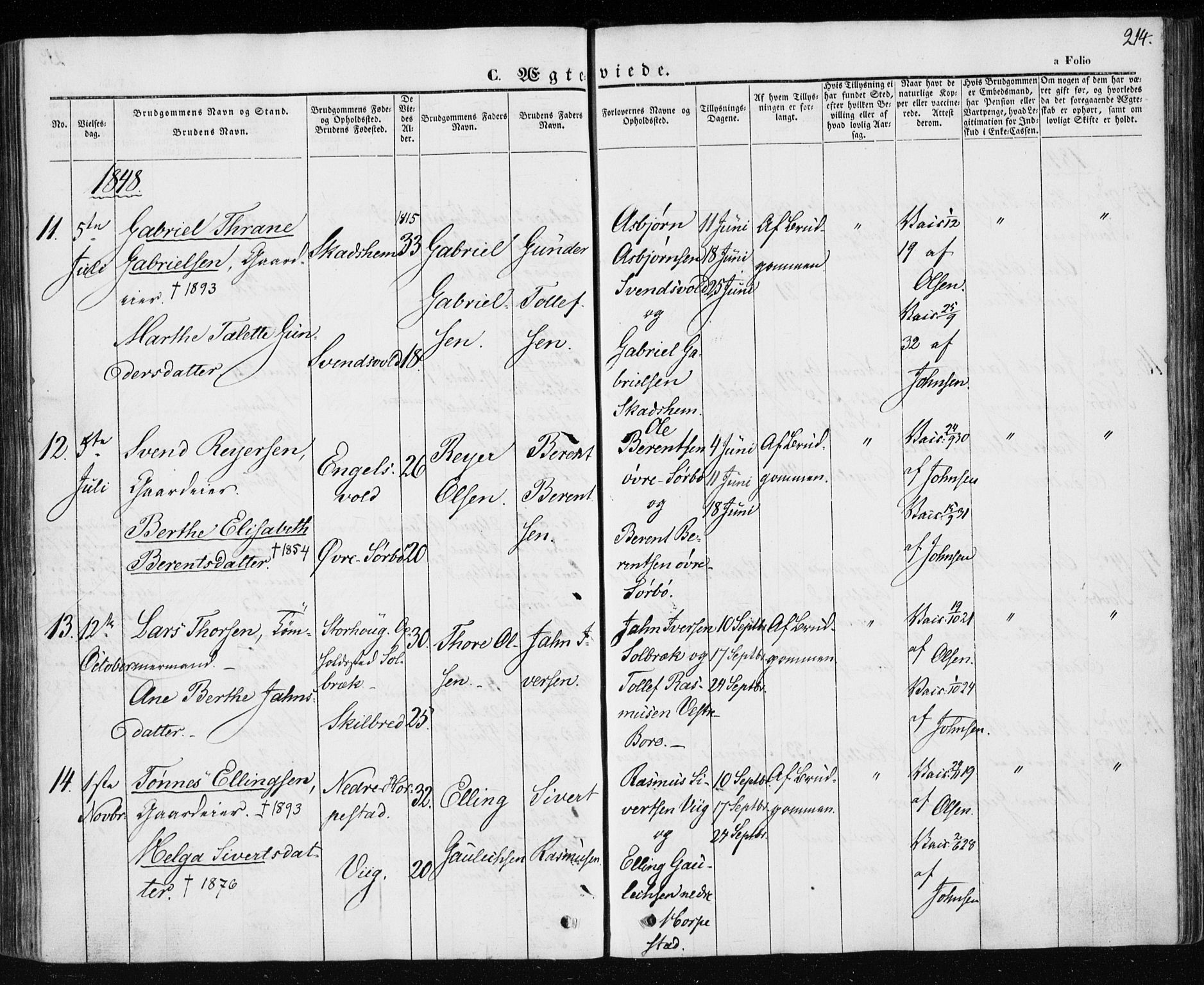 Klepp sokneprestkontor, SAST/A-101803/001/3/30BA/L0004: Parish register (official) no. A 4, 1842-1852, p. 214