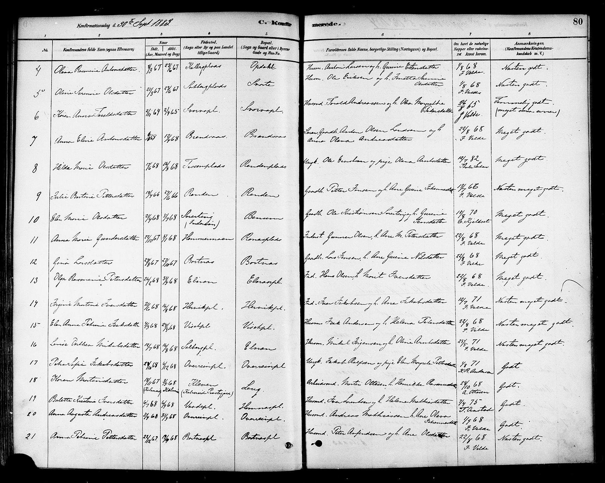 Ministerialprotokoller, klokkerbøker og fødselsregistre - Nord-Trøndelag, SAT/A-1458/741/L0395: Parish register (official) no. 741A09, 1878-1888, p. 80