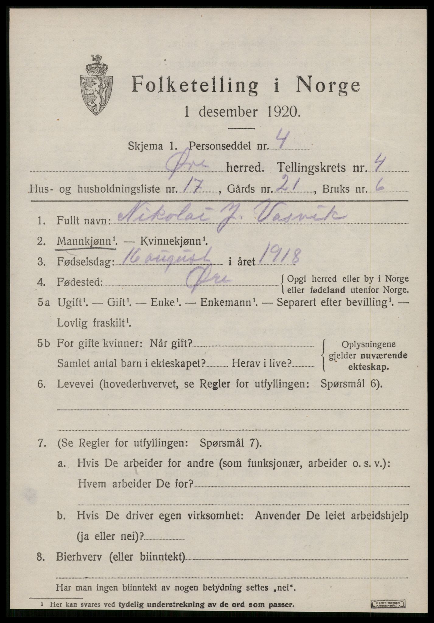 SAT, 1920 census for Øre, 1920, p. 2219