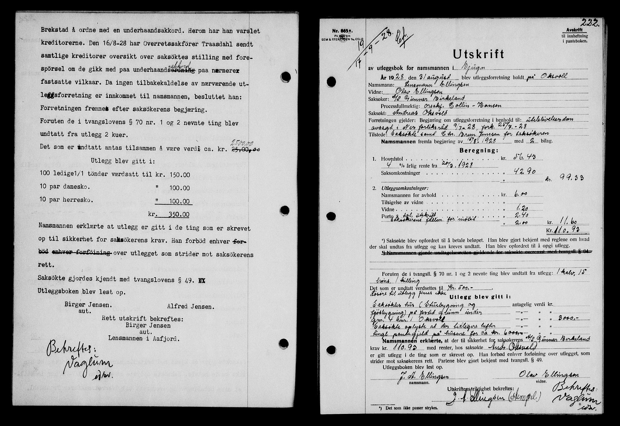 Fosen sorenskriveri, AV/SAT-A-1107/1/2/2C/L0067: Mortgage book no. 58, 1928-1929, p. 222, Deed date: 17.09.1928