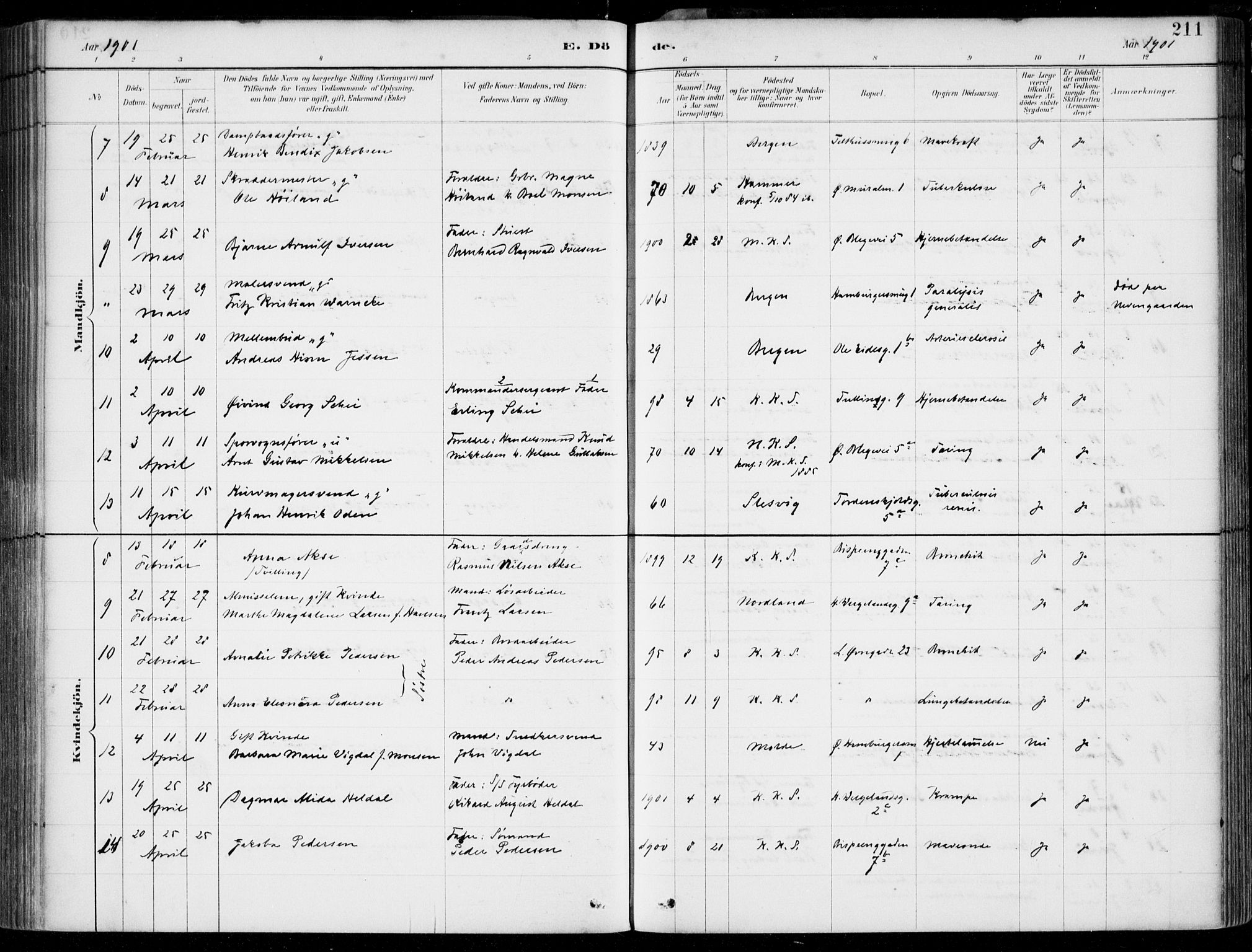 Korskirken sokneprestembete, AV/SAB-A-76101/H/Hab: Parish register (copy) no. E 4, 1884-1910, p. 211