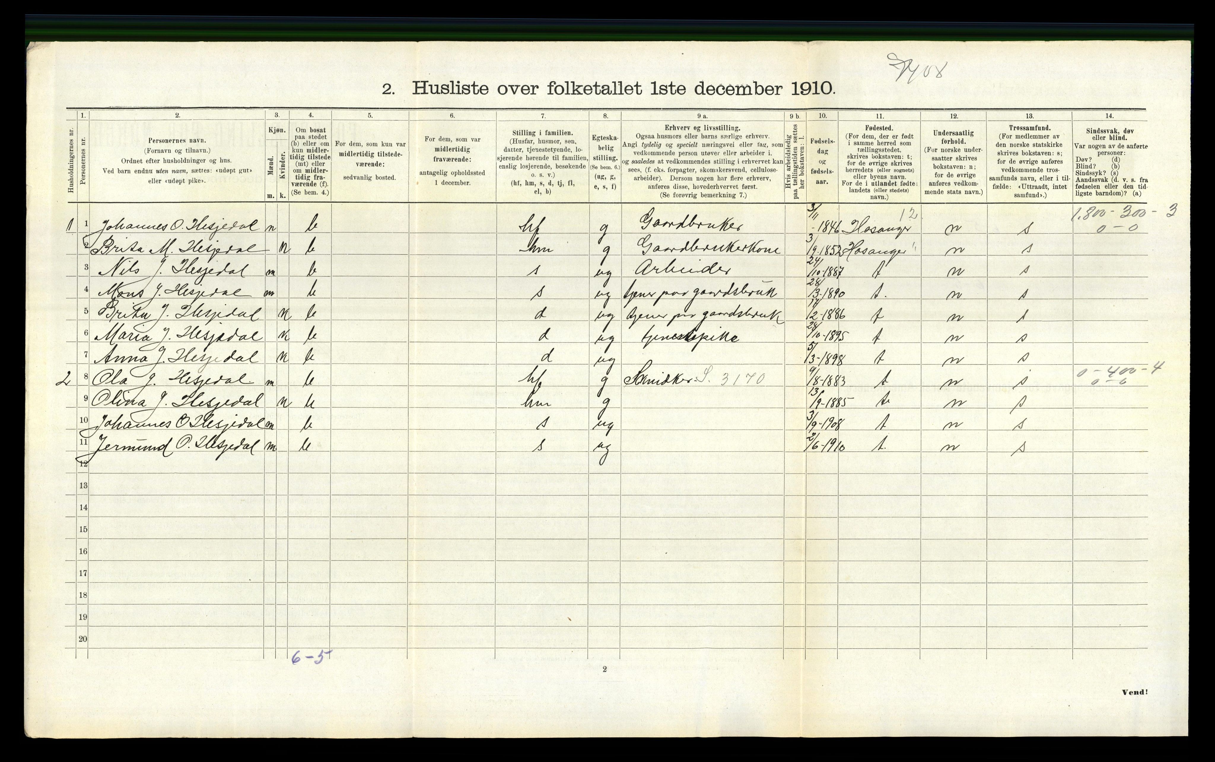 RA, 1910 census for Bruvik, 1910, p. 895