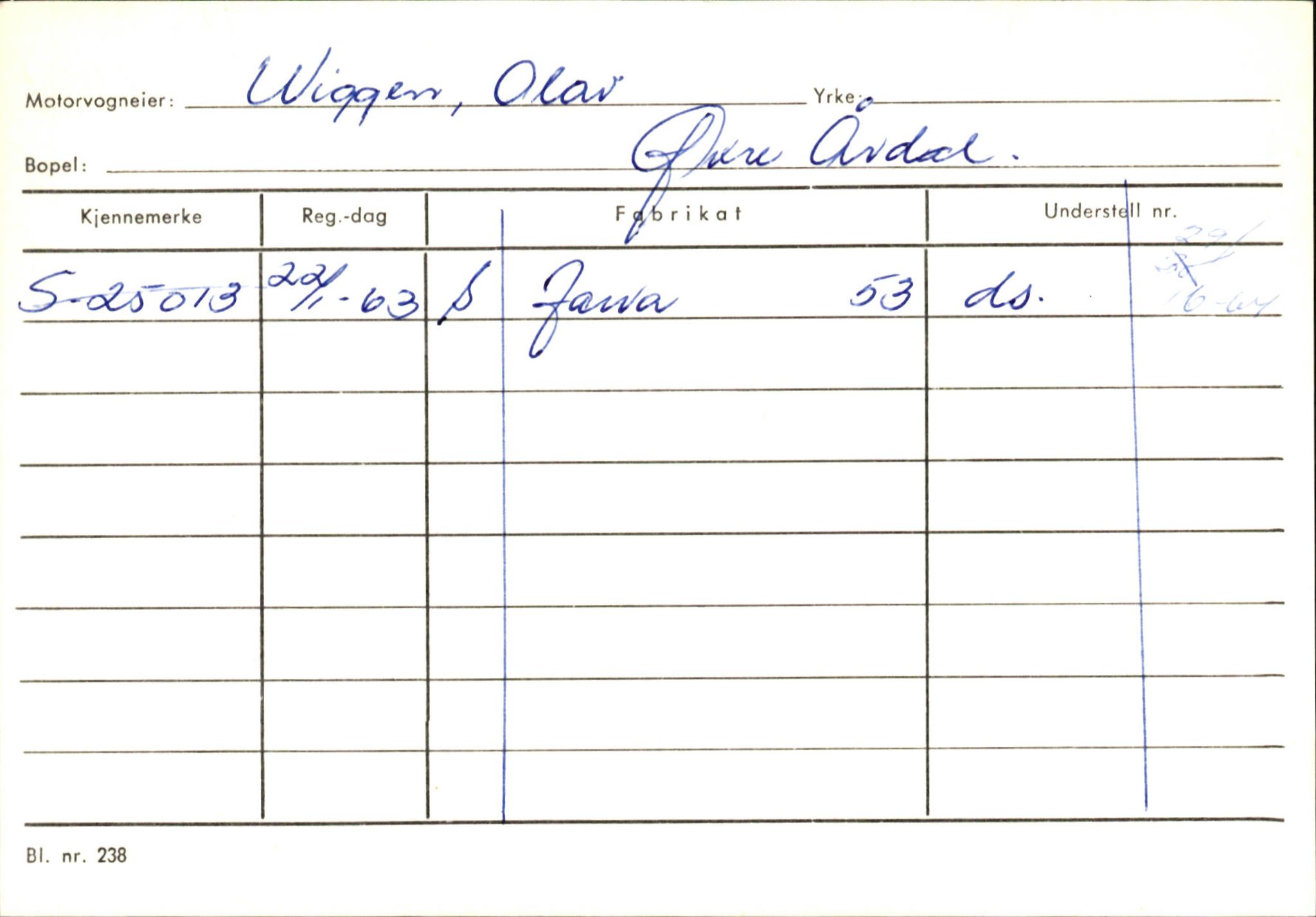 Statens vegvesen, Sogn og Fjordane vegkontor, SAB/A-5301/4/F/L0146: Registerkort Årdal R-Å samt diverse kort, 1945-1975, p. 1338