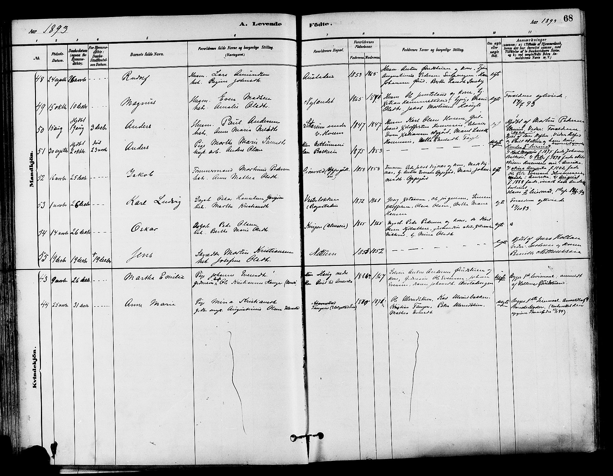 Østre Toten prestekontor, AV/SAH-PREST-104/H/Ha/Haa/L0007: Parish register (official) no. 7, 1881-1896, p. 68