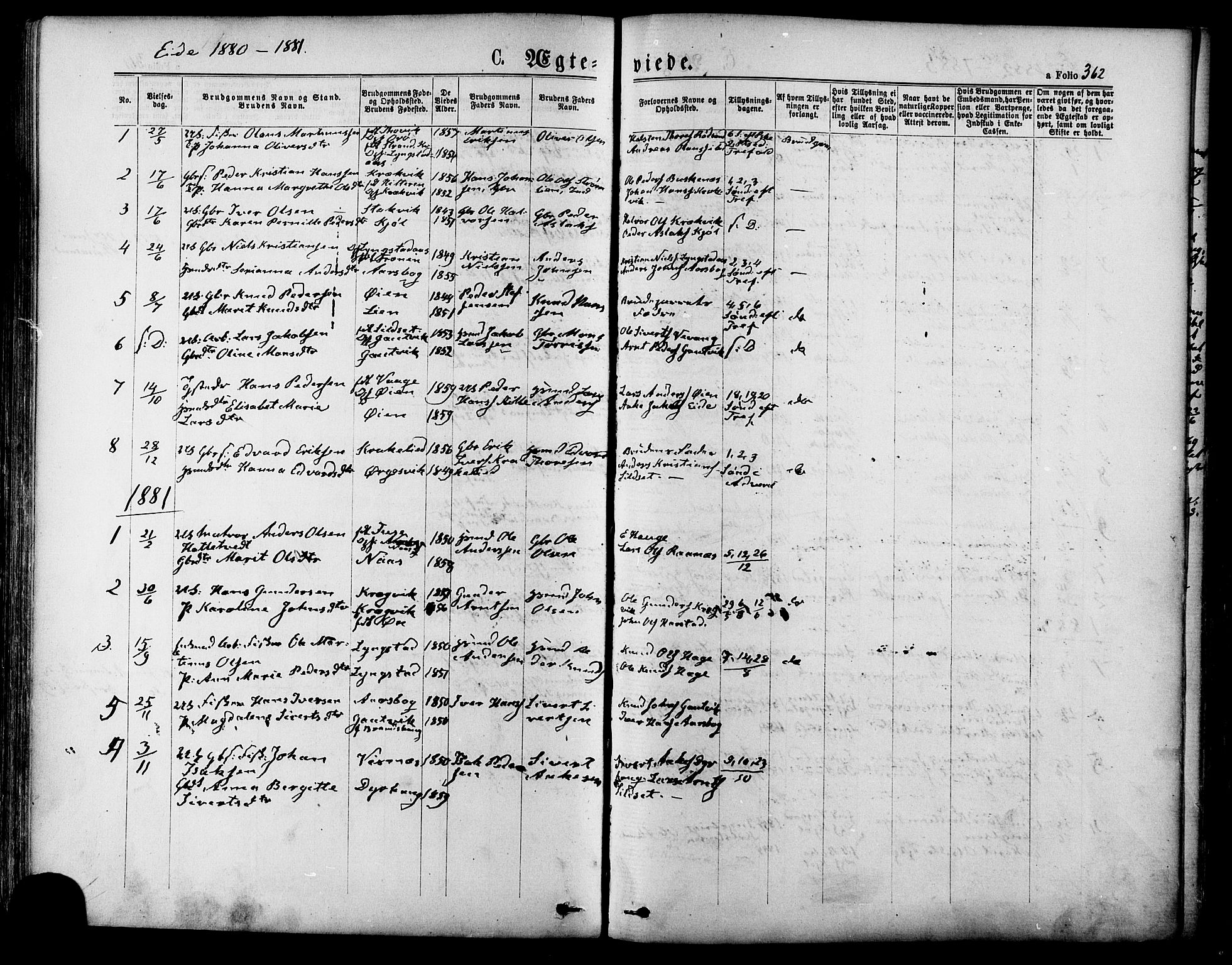 Ministerialprotokoller, klokkerbøker og fødselsregistre - Møre og Romsdal, SAT/A-1454/568/L0806: Parish register (official) no. 568A12 /4, 1878-1884, p. 362