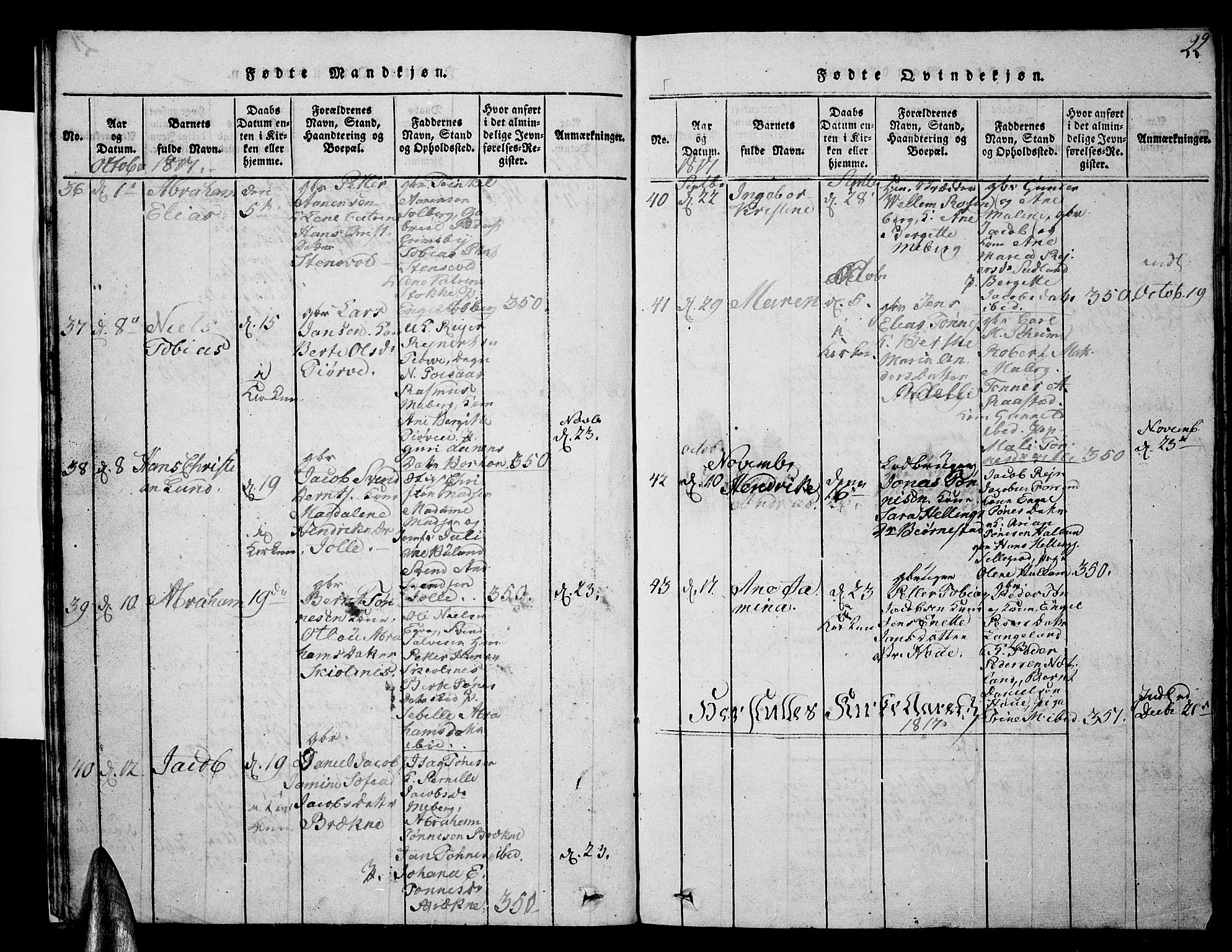 Lista sokneprestkontor, AV/SAK-1111-0027/F/Fb/L0001: Parish register (copy) no. B 1, 1816-1832, p. 22