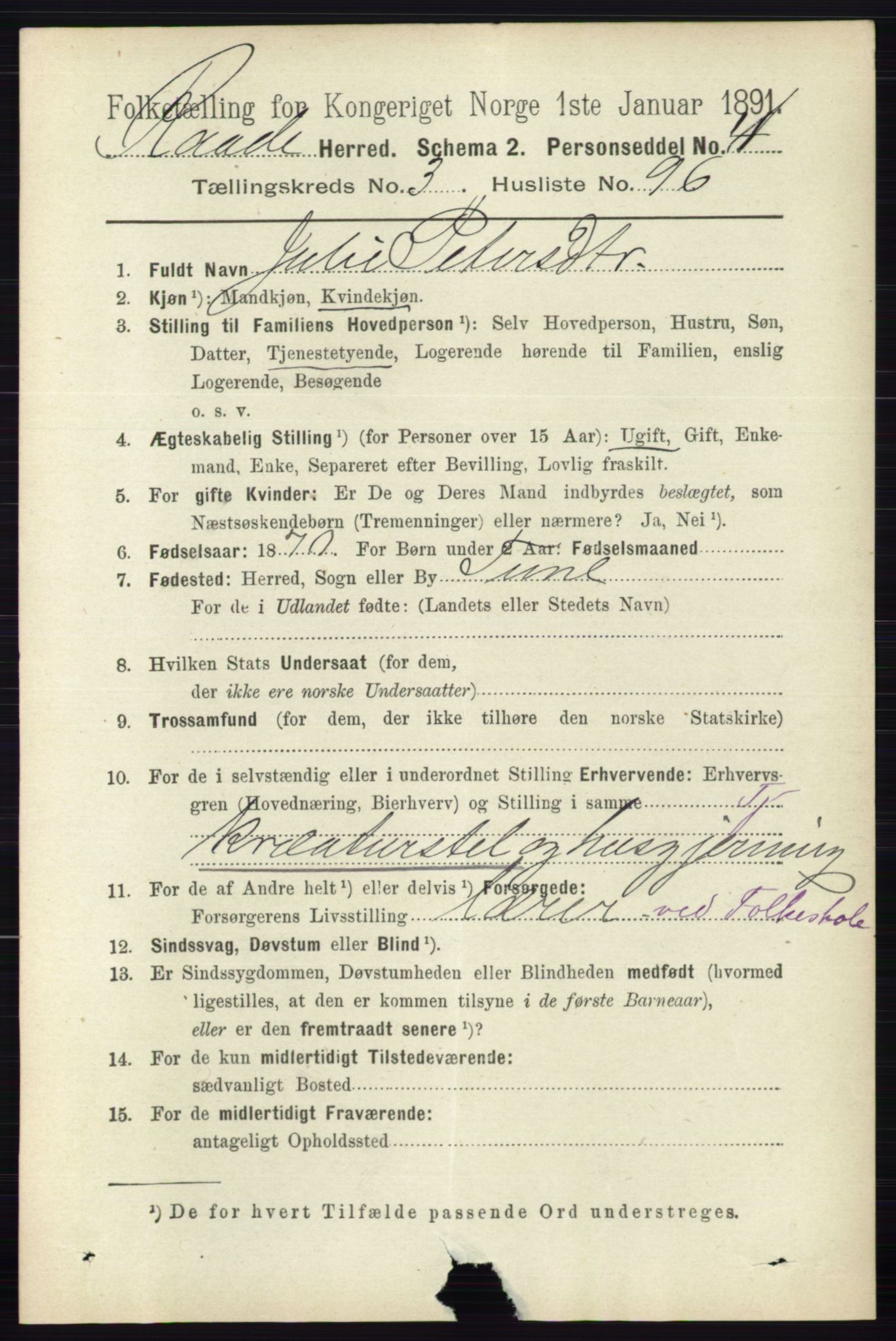 RA, 1891 census for 0135 Råde, 1891, p. 1734