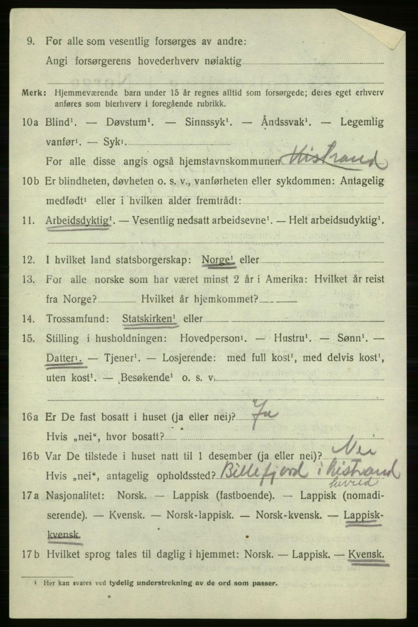 SATØ, 1920 census for Kistrand, 1920, p. 4415