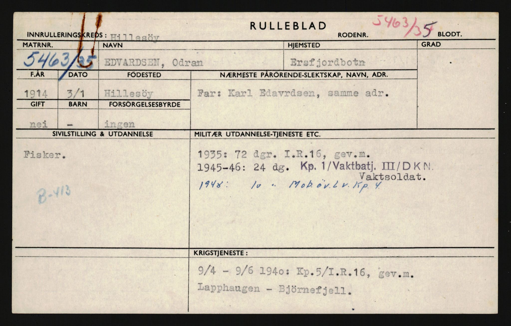 Forsvaret, Troms infanteriregiment nr. 16, AV/RA-RAFA-3146/P/Pa/L0019: Rulleblad for regimentets menige mannskaper, årsklasse 1935, 1935, p. 175
