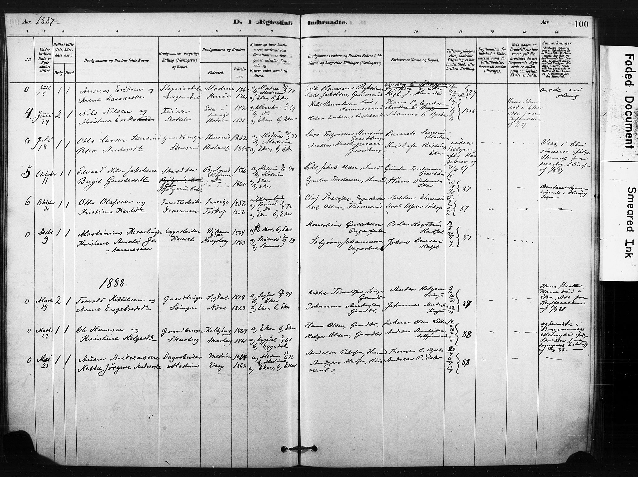 Eiker kirkebøker, SAKO/A-4/F/Fc/L0001: Parish register (official) no. III 1, 1878-1889, p. 100