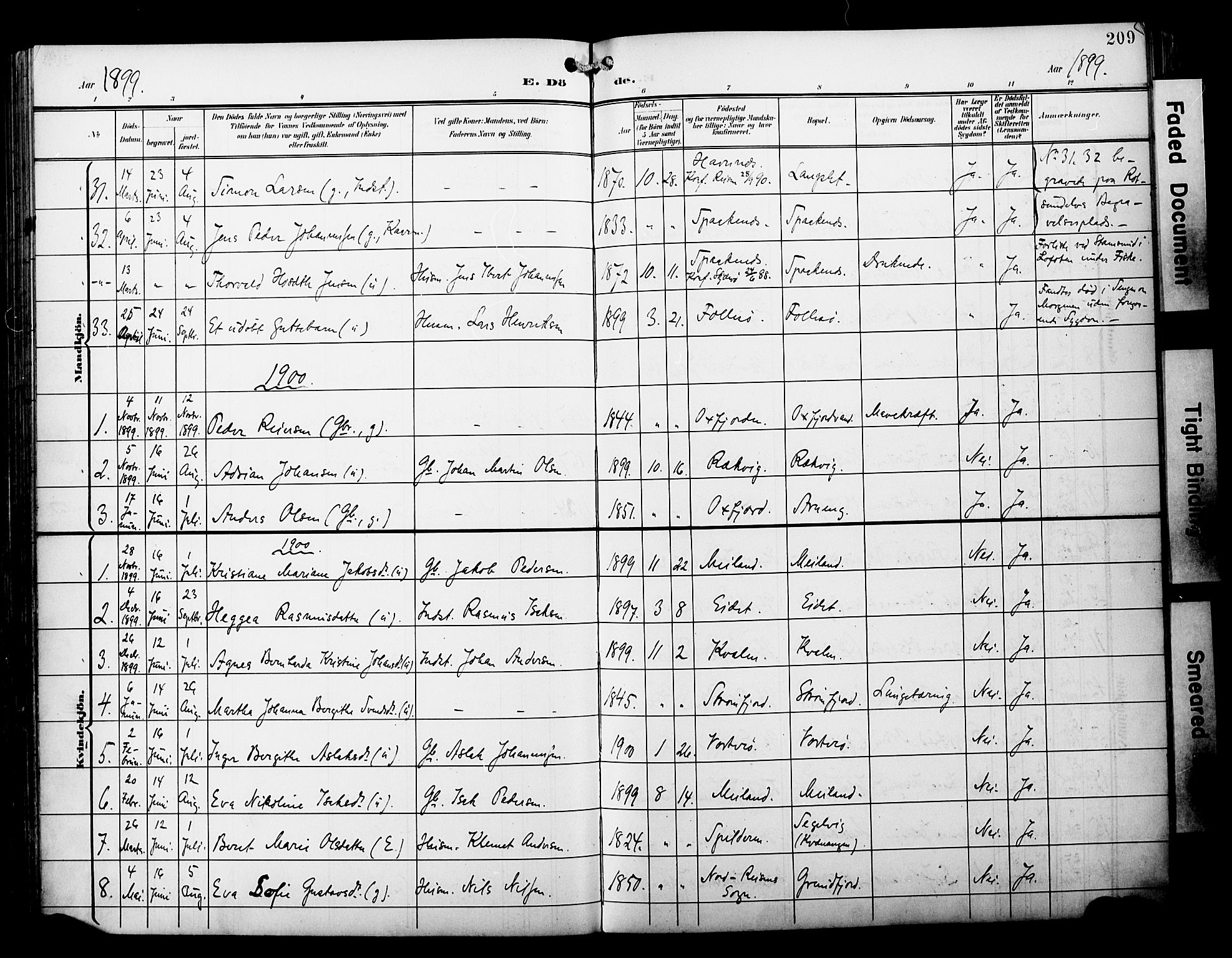 Skjervøy sokneprestkontor, AV/SATØ-S-1300/H/Ha/Haa/L0015kirke: Parish register (official) no. 15, 1899-1909, p. 209