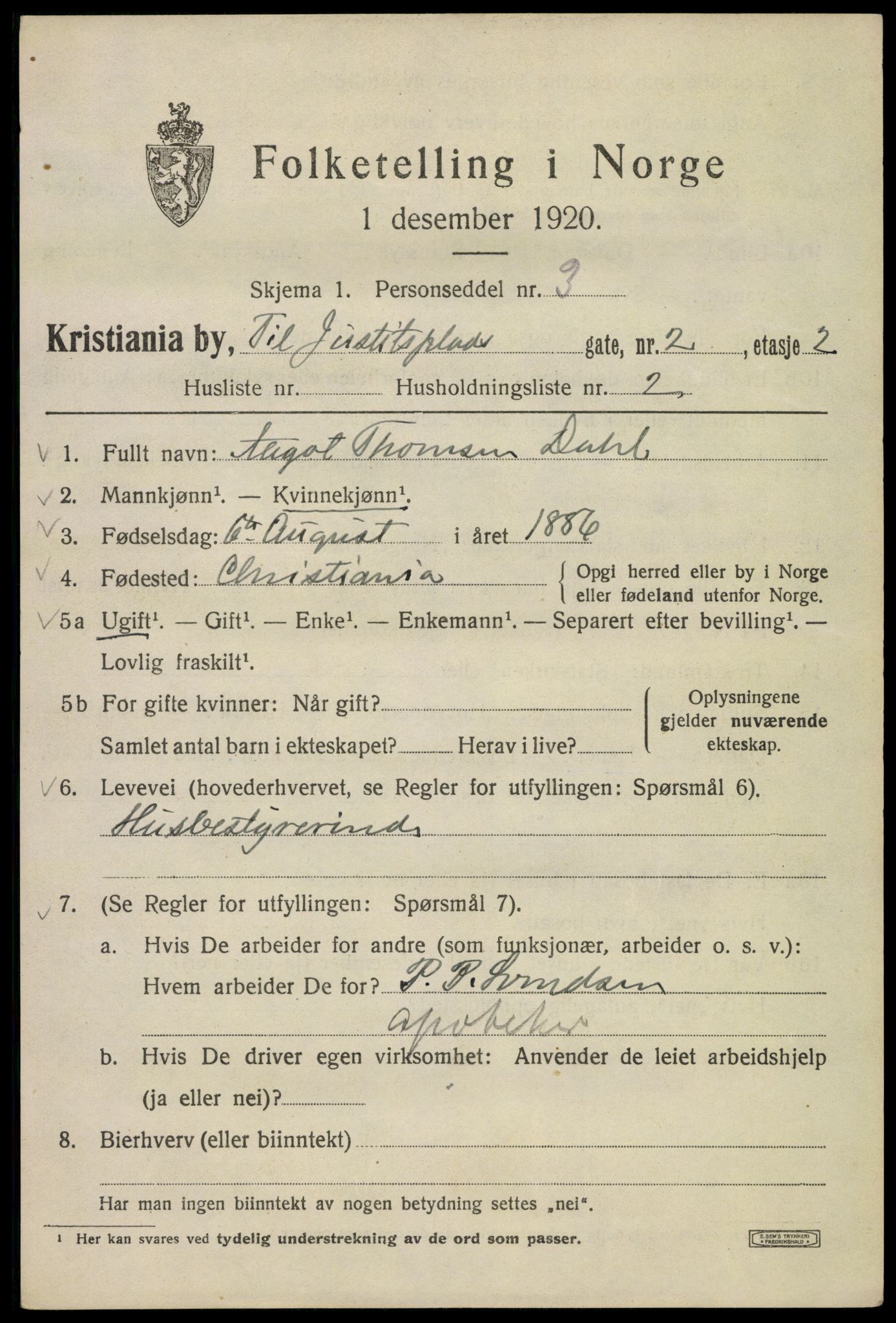 SAO, 1920 census for Kristiania, 1920, p. 325651