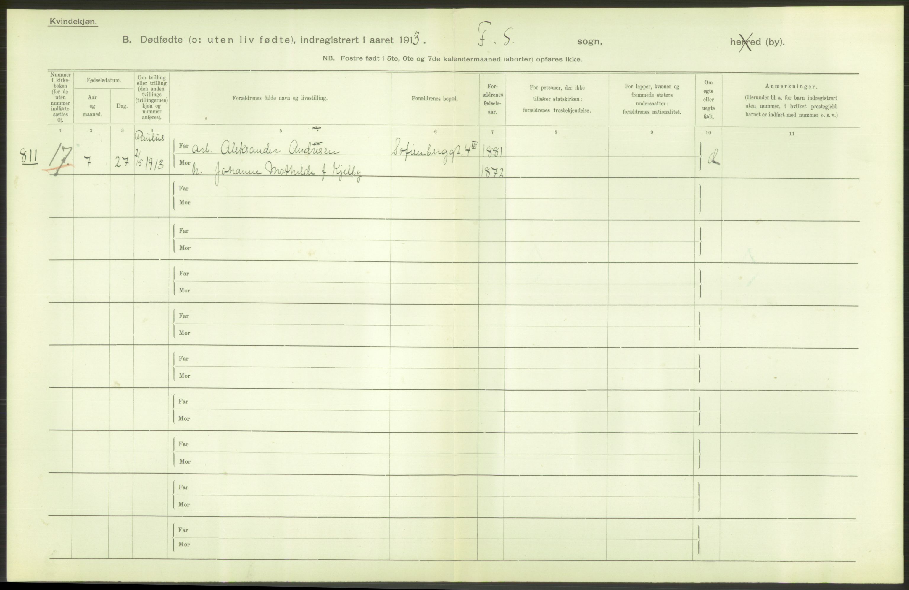 Statistisk sentralbyrå, Sosiodemografiske emner, Befolkning, AV/RA-S-2228/D/Df/Dfb/Dfbc/L0010: Kristiania: Døde, dødfødte., 1913, p. 44