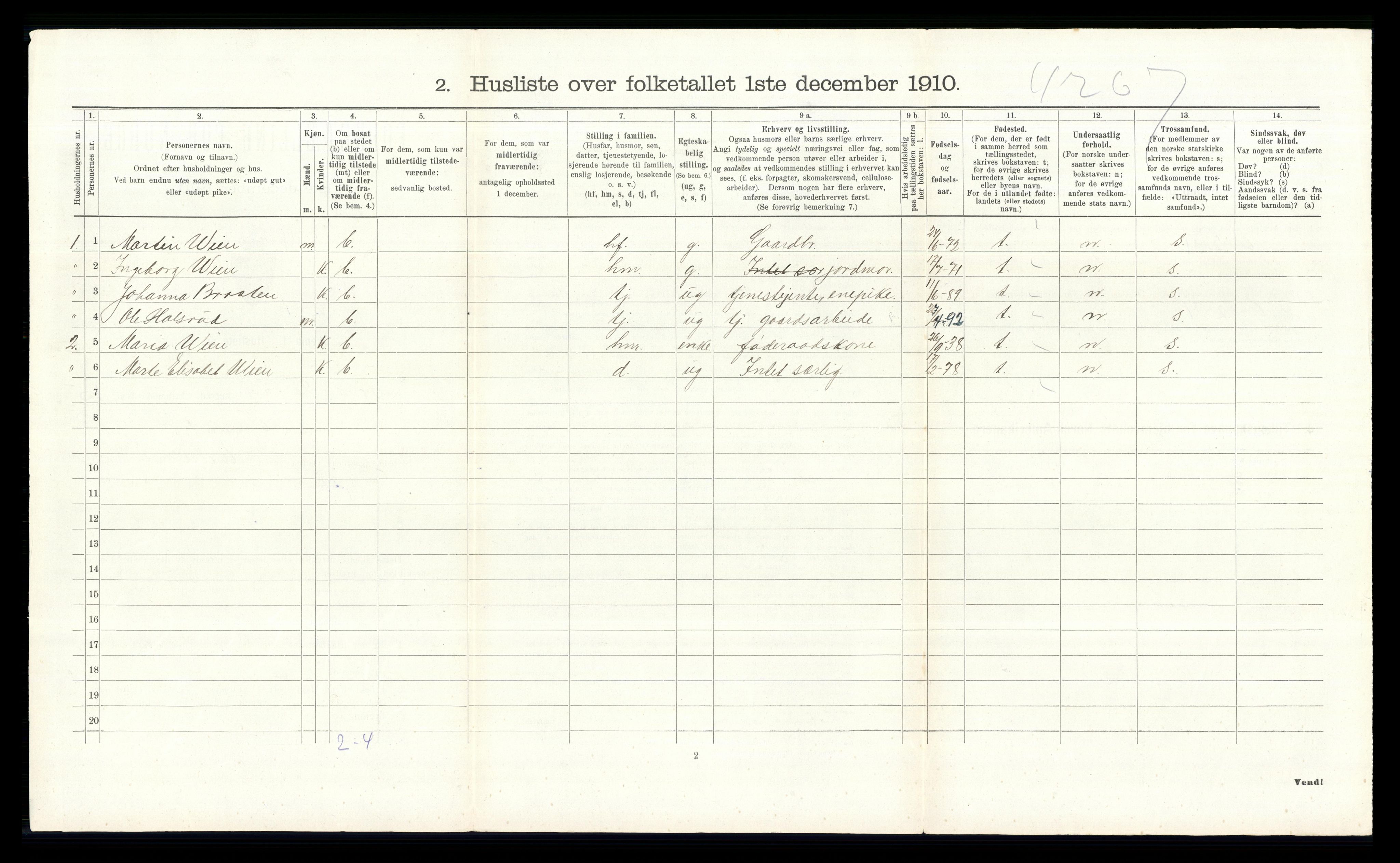 RA, 1910 census for Nordre Land, 1910, p. 1644