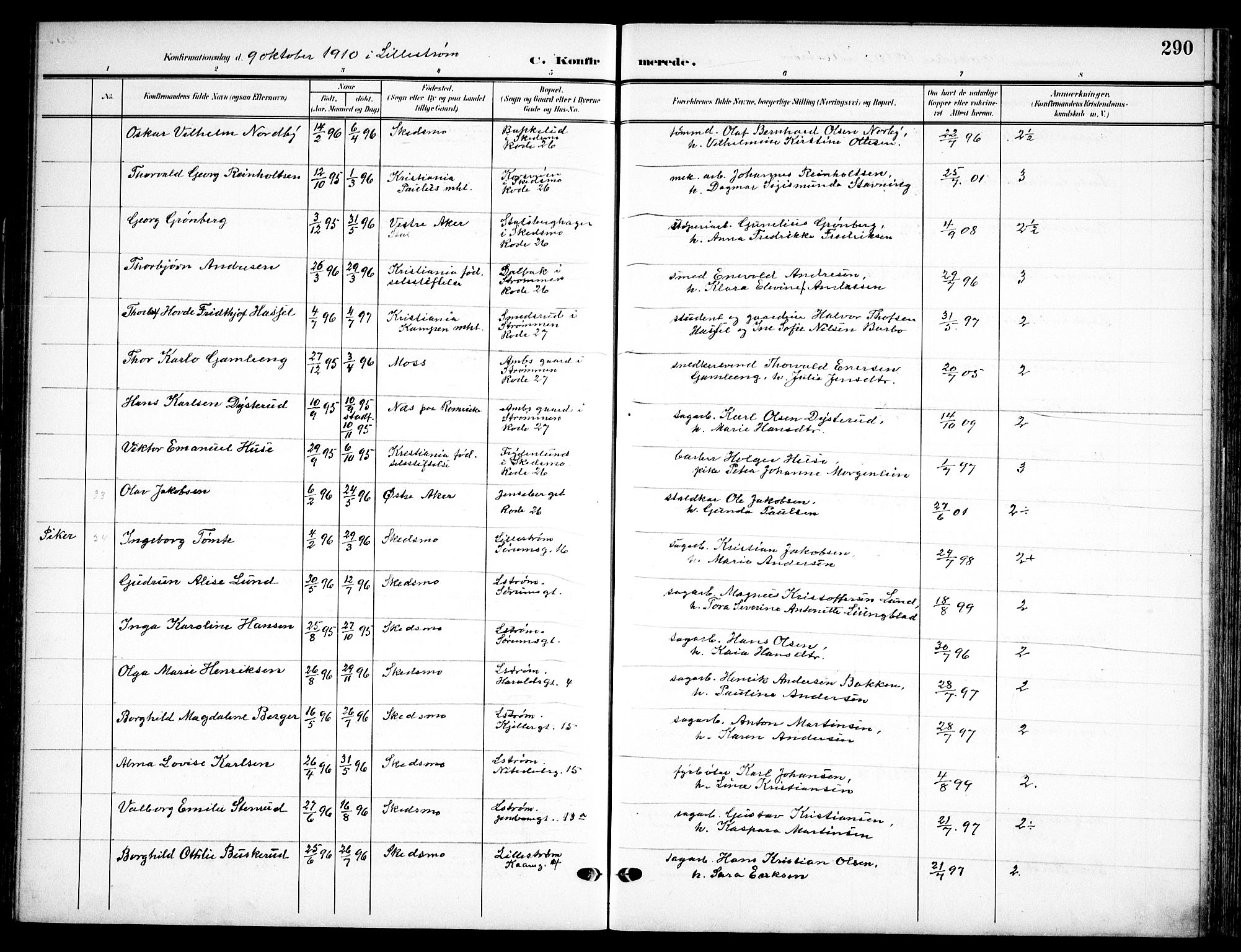 Skedsmo prestekontor Kirkebøker, AV/SAO-A-10033a/F/Fa/L0015: Parish register (official) no. I 15, 1902-1917, p. 290