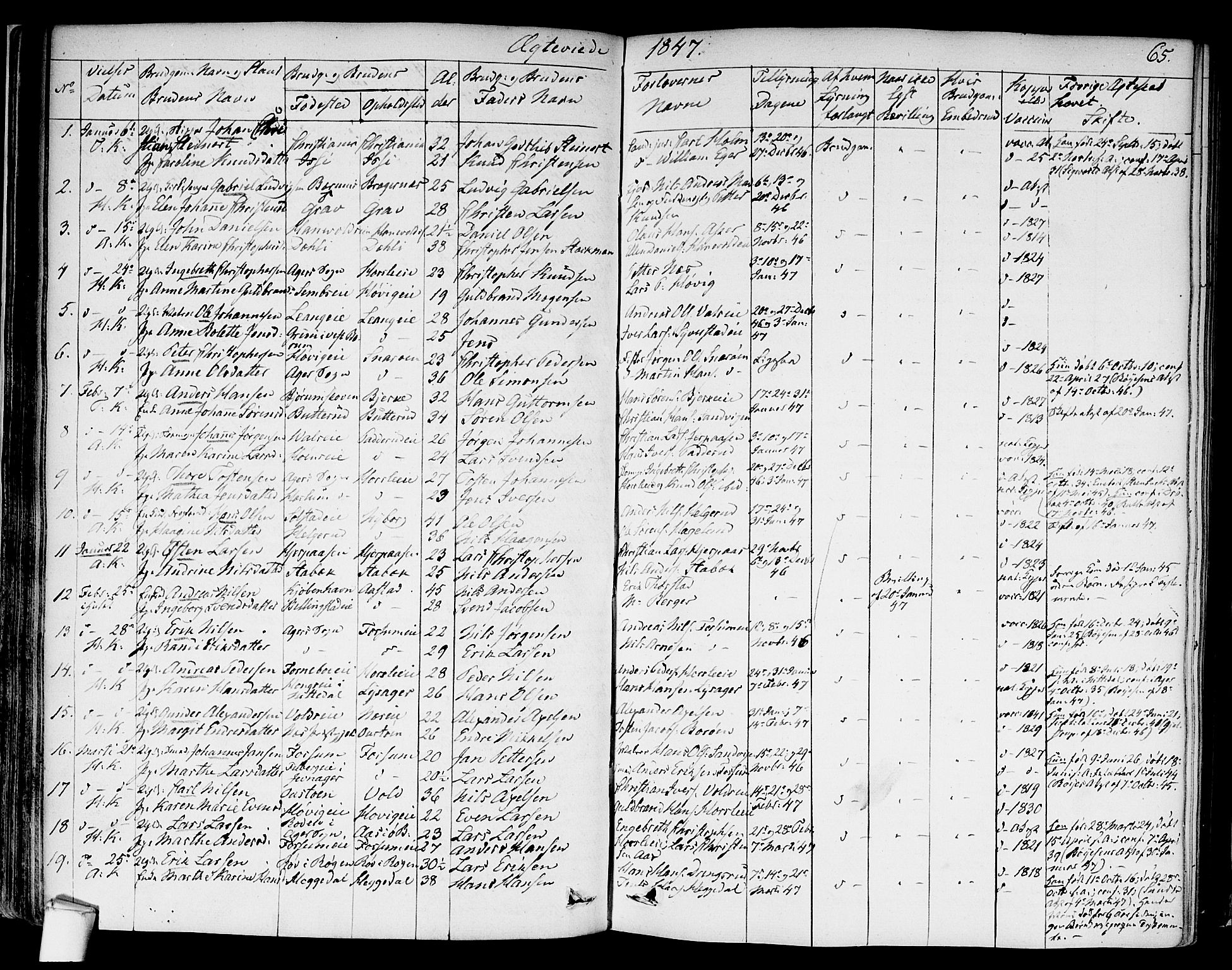 Asker prestekontor Kirkebøker, SAO/A-10256a/F/Fa/L0010: Parish register (official) no. I 10, 1825-1878, p. 65