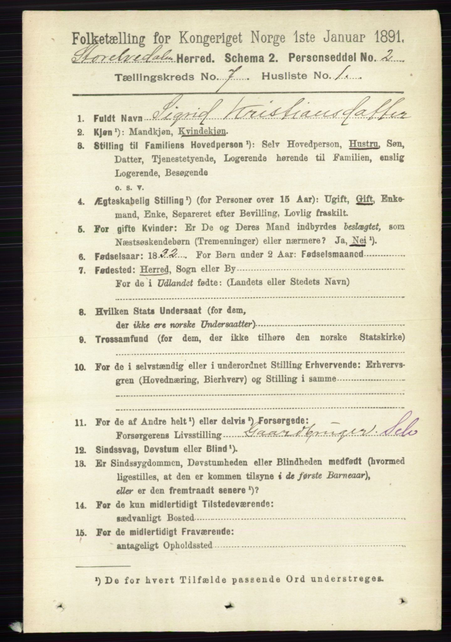 RA, 1891 census for 0430 Stor-Elvdal, 1891, p. 2649