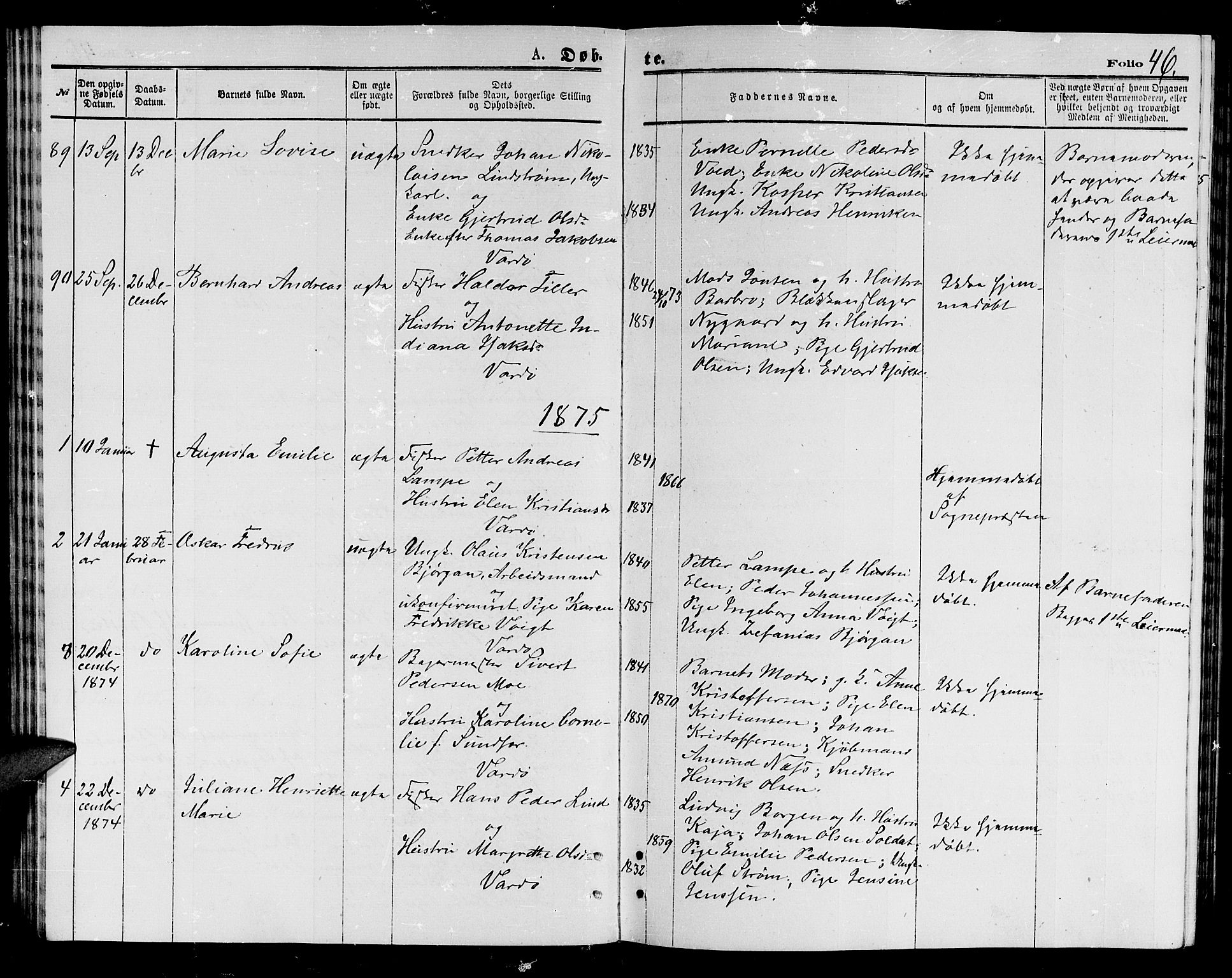 Vardø sokneprestkontor, SATØ/S-1332/H/Hb/L0003klokker: Parish register (copy) no. 3, 1871-1878, p. 46