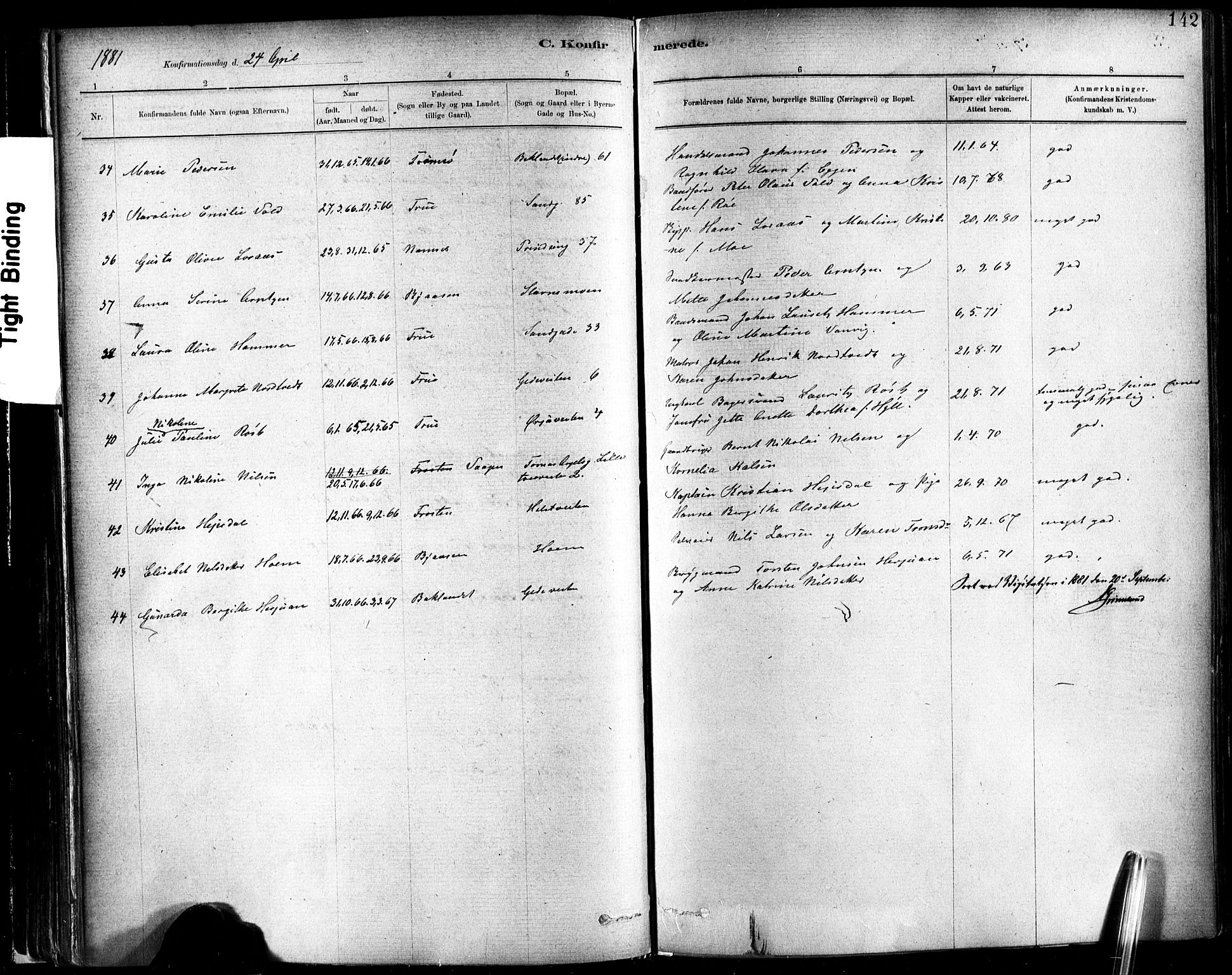 Ministerialprotokoller, klokkerbøker og fødselsregistre - Sør-Trøndelag, AV/SAT-A-1456/602/L0119: Parish register (official) no. 602A17, 1880-1901, p. 142