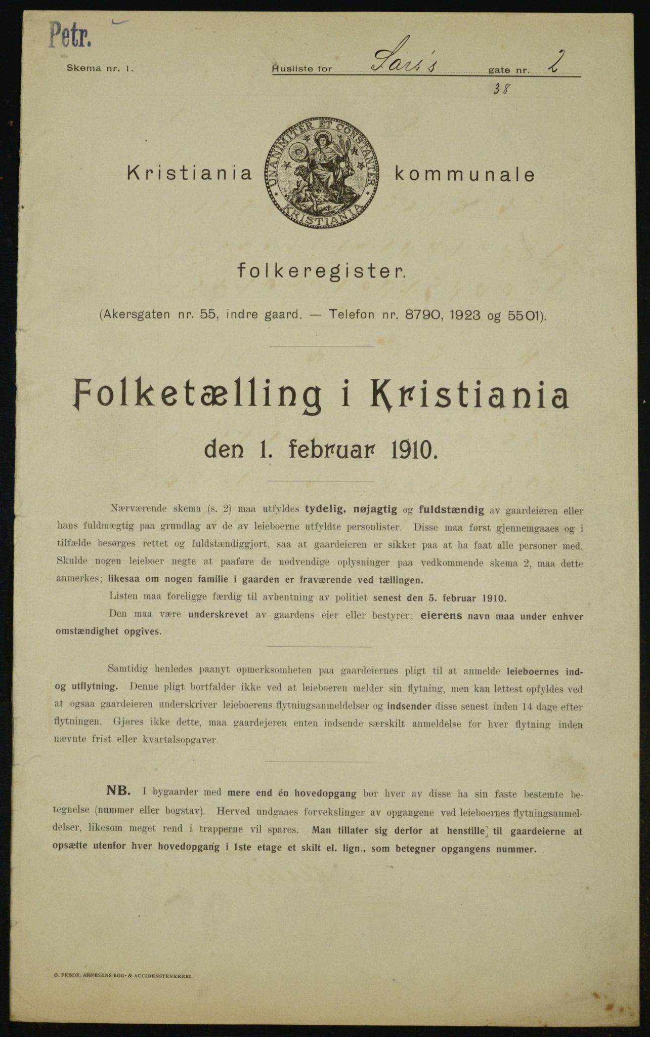 OBA, Municipal Census 1910 for Kristiania, 1910, p. 85255