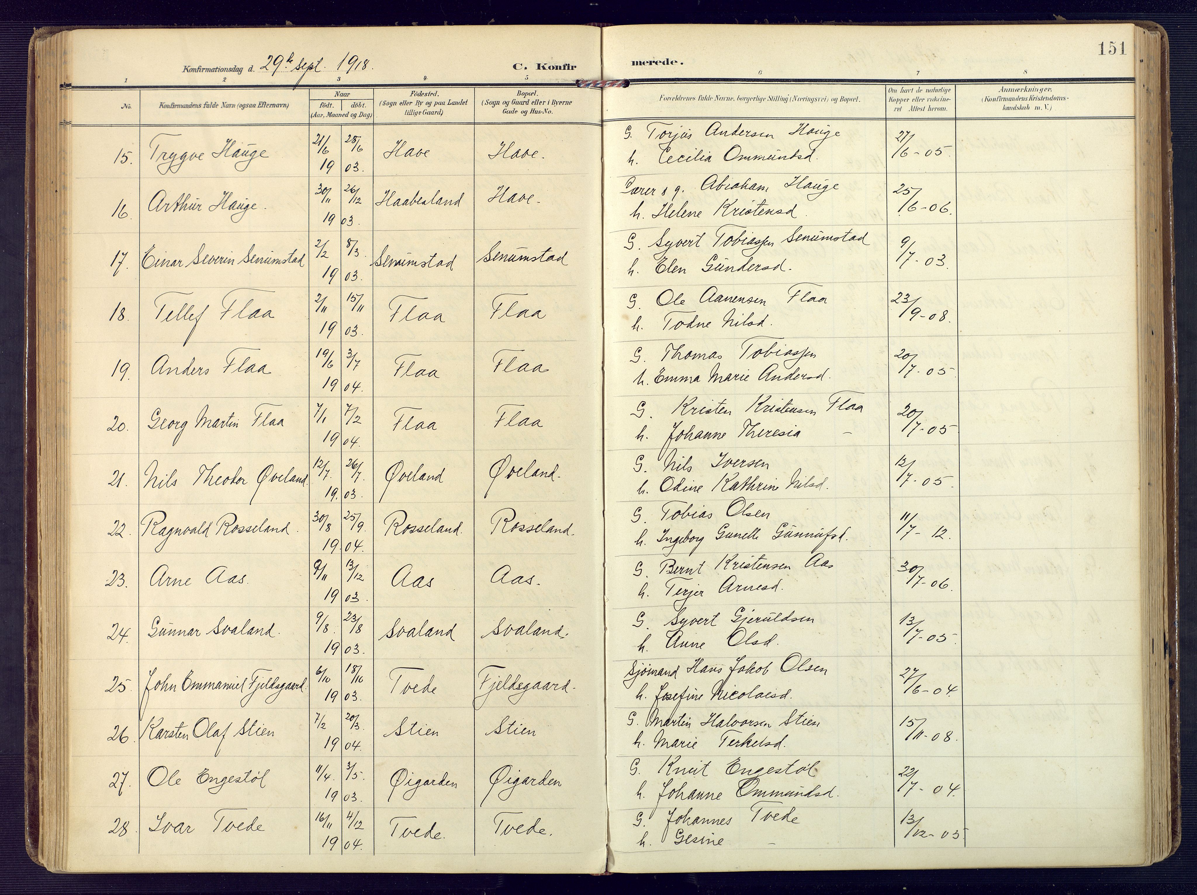 Birkenes sokneprestkontor, SAK/1111-0004/F/Fa/L0006: Parish register (official) no. A 6, 1908-1932, p. 151