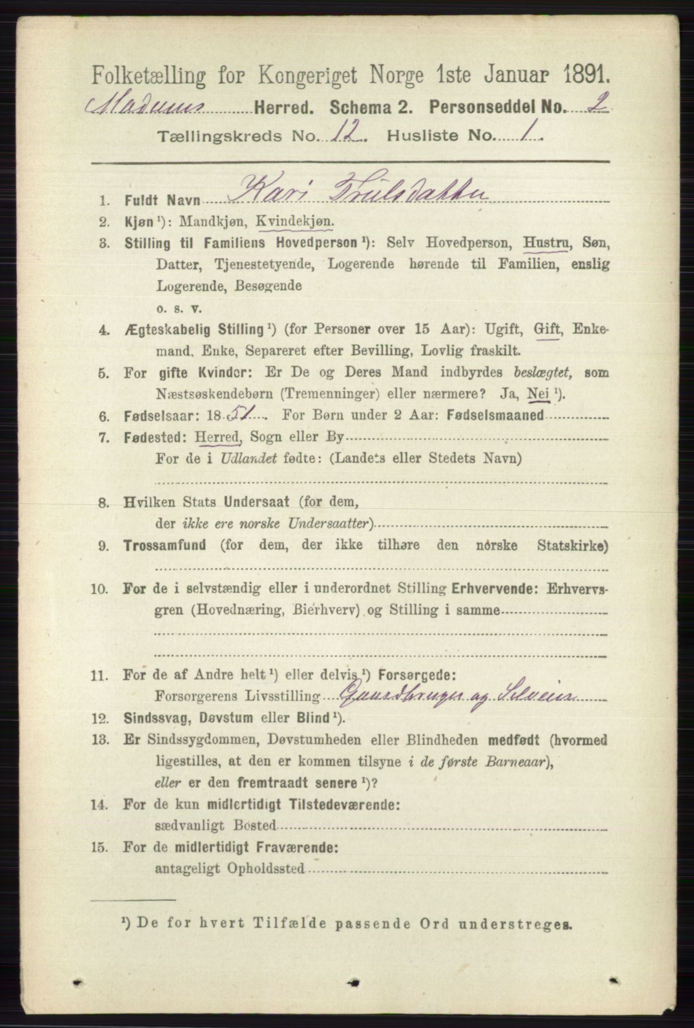 RA, 1891 census for 0623 Modum, 1891, p. 4456